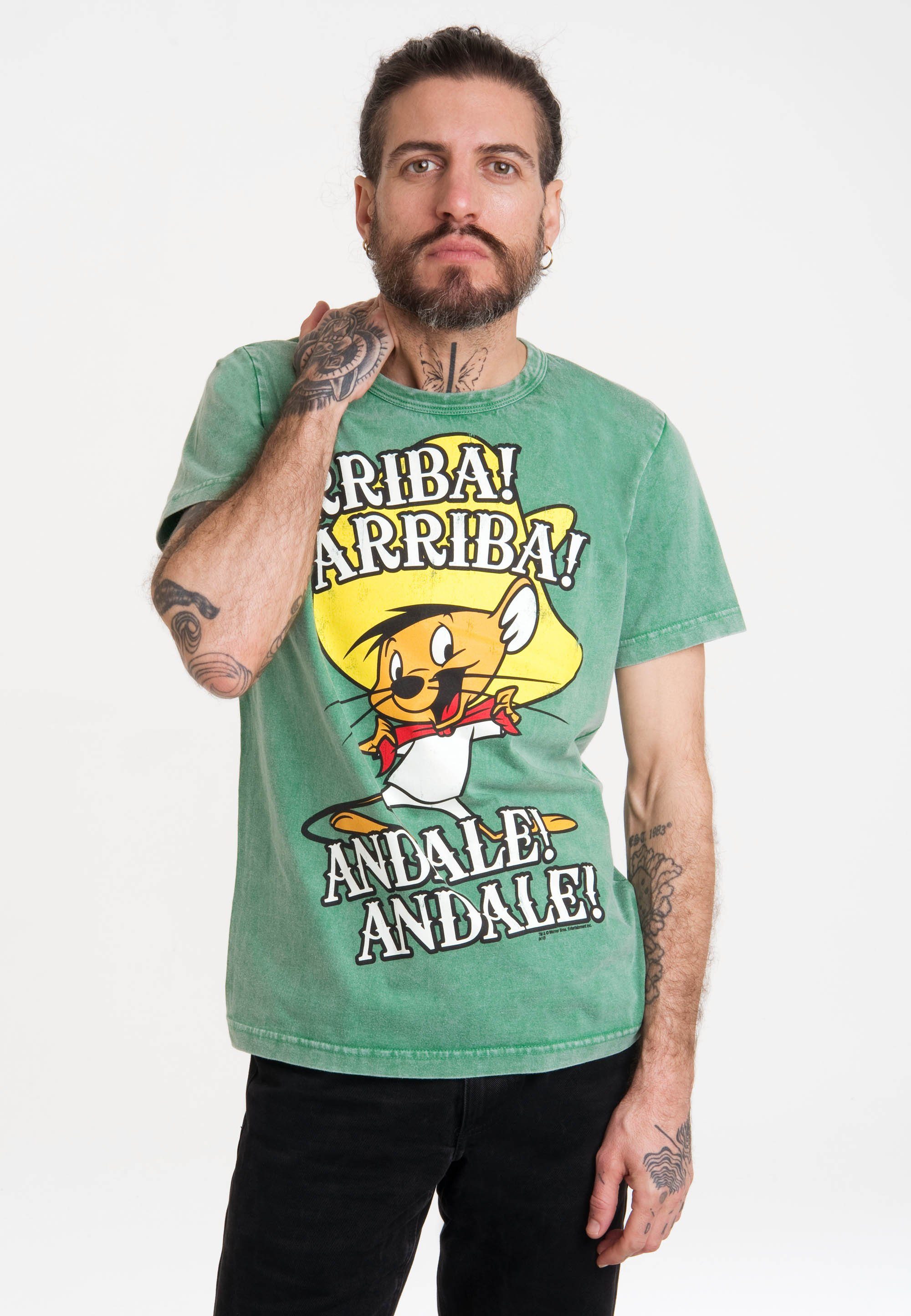 LOGOSHIRT T-Shirt Looney Tunes - Speedy Gonzales mit lizenziertem Print grün