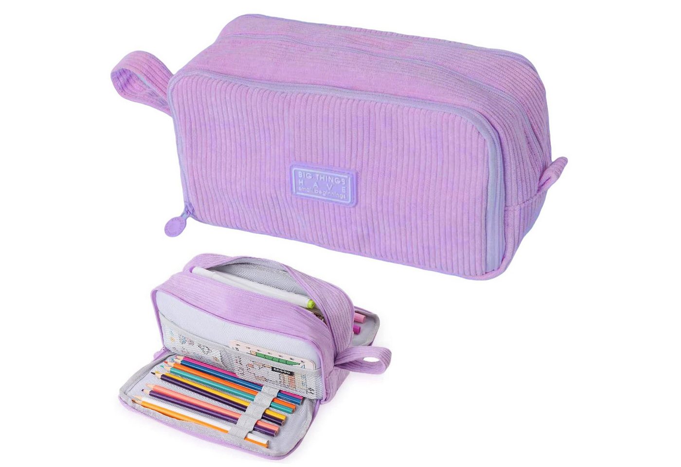 Diwzbyn Federmäppchen aus Cord-Stoff Federtaschen Mäppchen mit 3 Fächer Schulmäppchen, Große Kapazität Stiftetasche Pencil Case für Schule & Büro