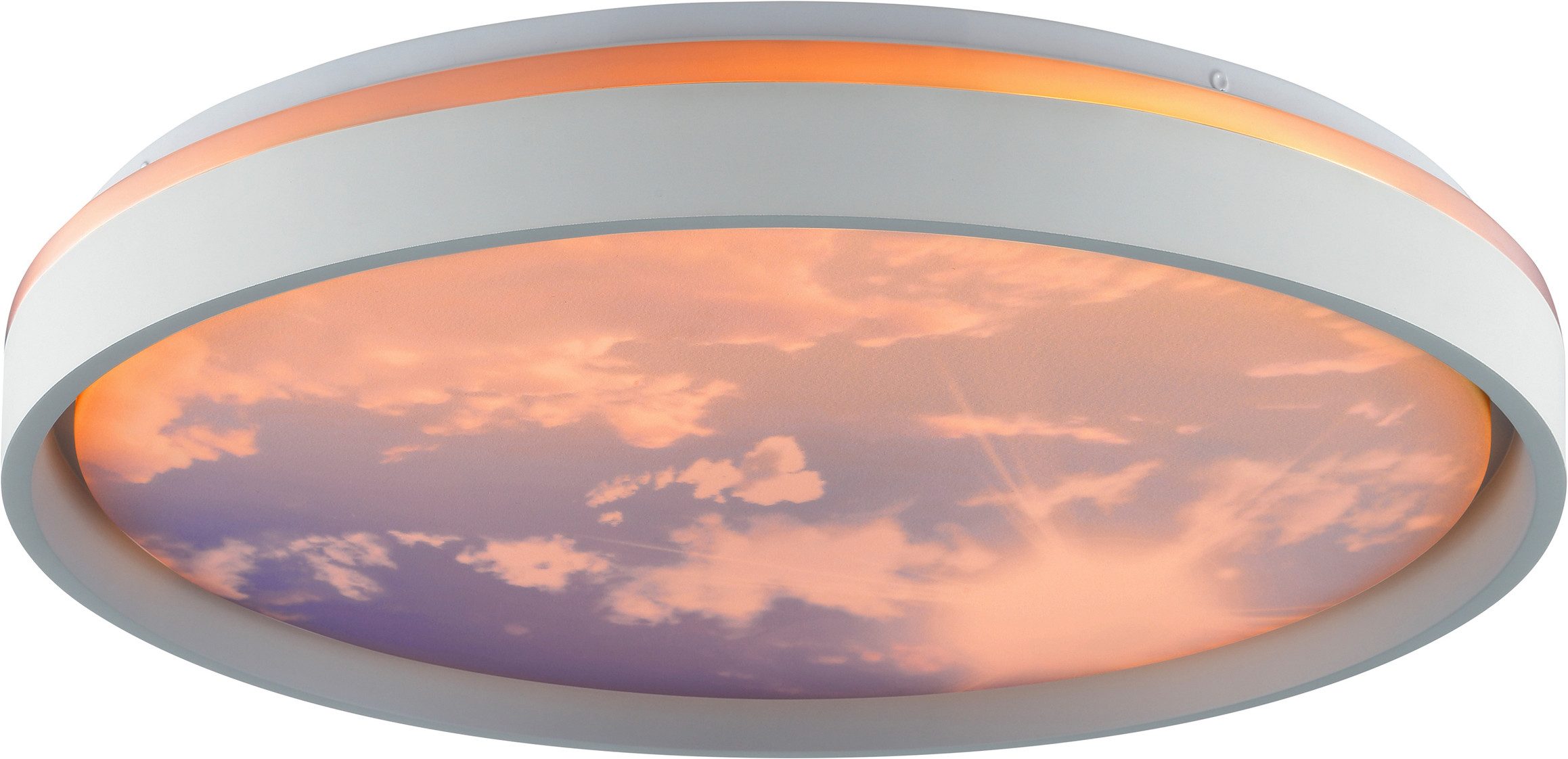 Brilliant LED Deckenleuchte Sky-Dream, CCT - über Fernbedienung, Dimmfunktion, Memoryfunktion, Nachtlichtfunktion, Timerfunktion, LED fest integriert, warmweiß - kaltweiß, Himmel Optik mit Wolkenmotiv, CCT 1800-6500 K, dimmbar