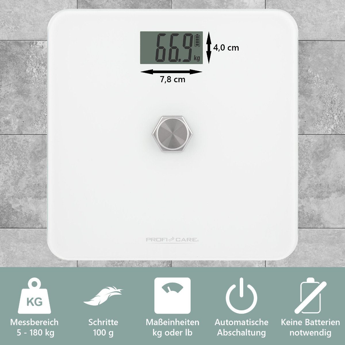 ProfiCare Personenwaage PC-PW 3112, Personenwaage ohne Batterie, von 5g – 180 kg – Bild 4 von 5