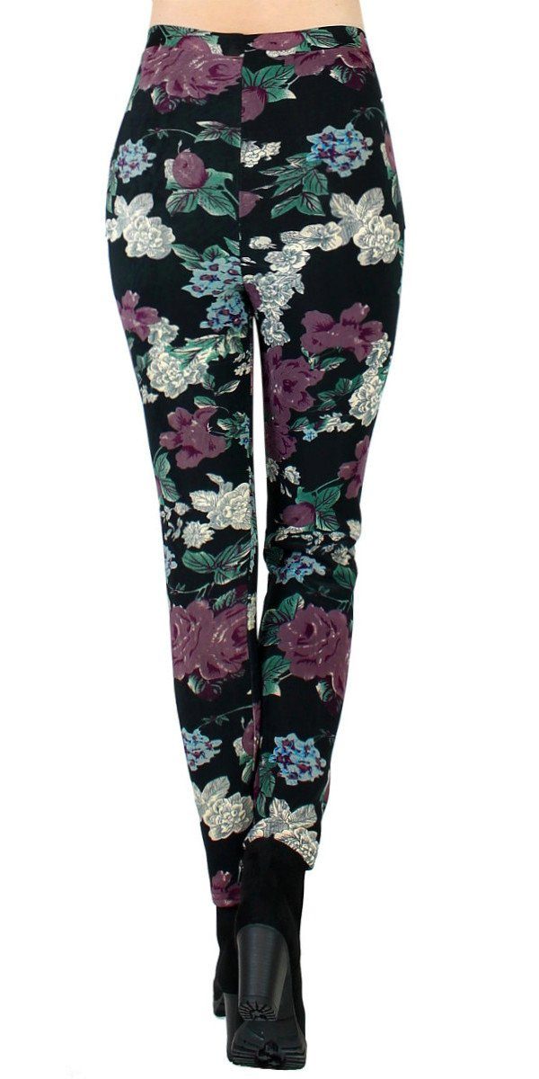 elastischem Thermohose Thermohose Waist, Innenfutter mit Gefütterte dy_mode Leggings Middle WL012-PaintedFlowers mit Bund, Gefüttert Damen Thermo