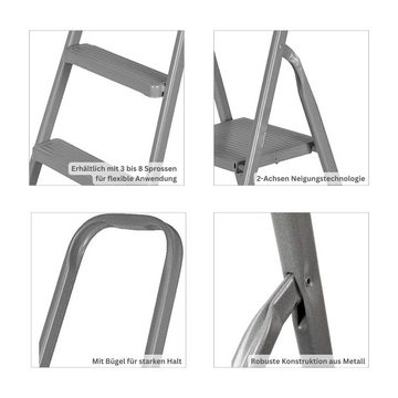 PROREGAL® Stehleiter Stufenstehleiter ECONOMY BASIC aus Stahl, 3 Stufen, Anthrazit