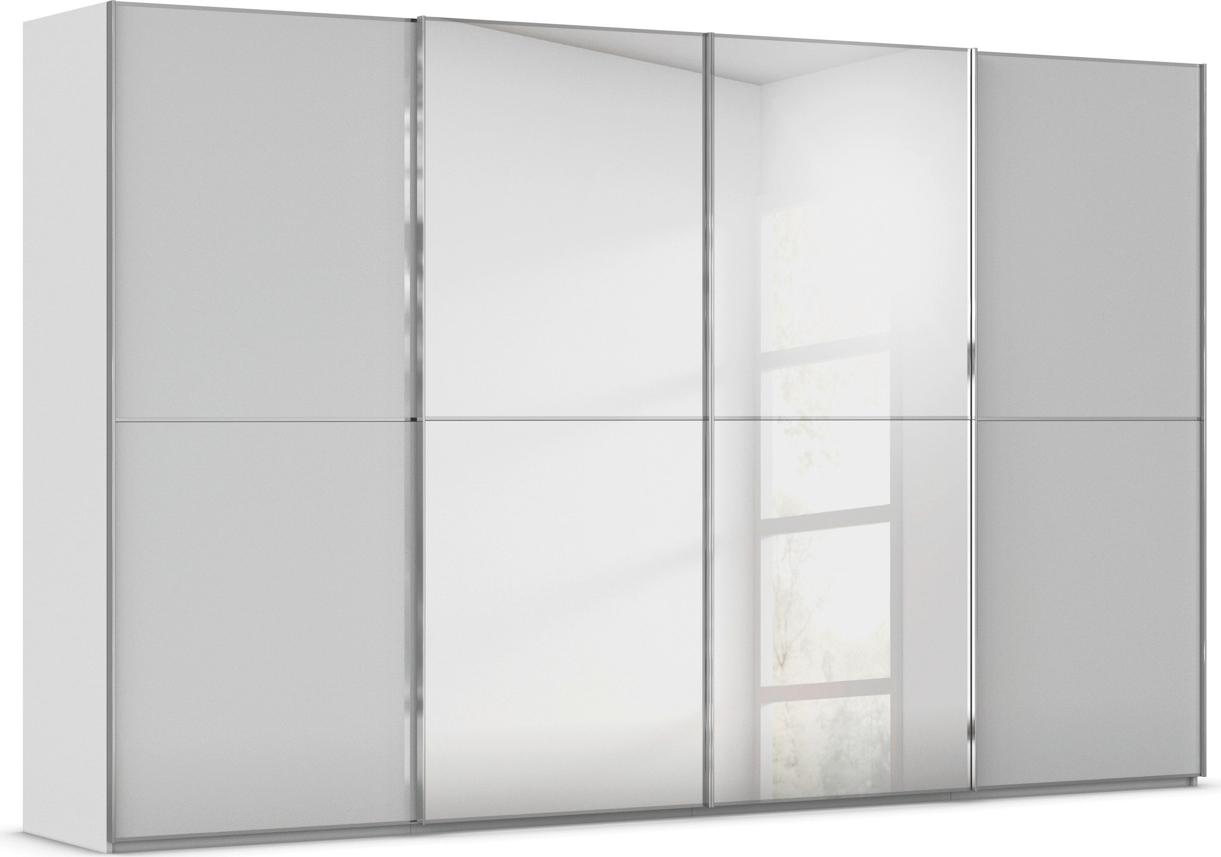 rauch Schwebetürenschrank Kleiderschrank Schrank Garderobe Schlafzimmerschrank SCALE-DUO edle zweigeteilte Türen Spiegel/Glas-Mix 3 Zierleisten MADE IN GERMANY