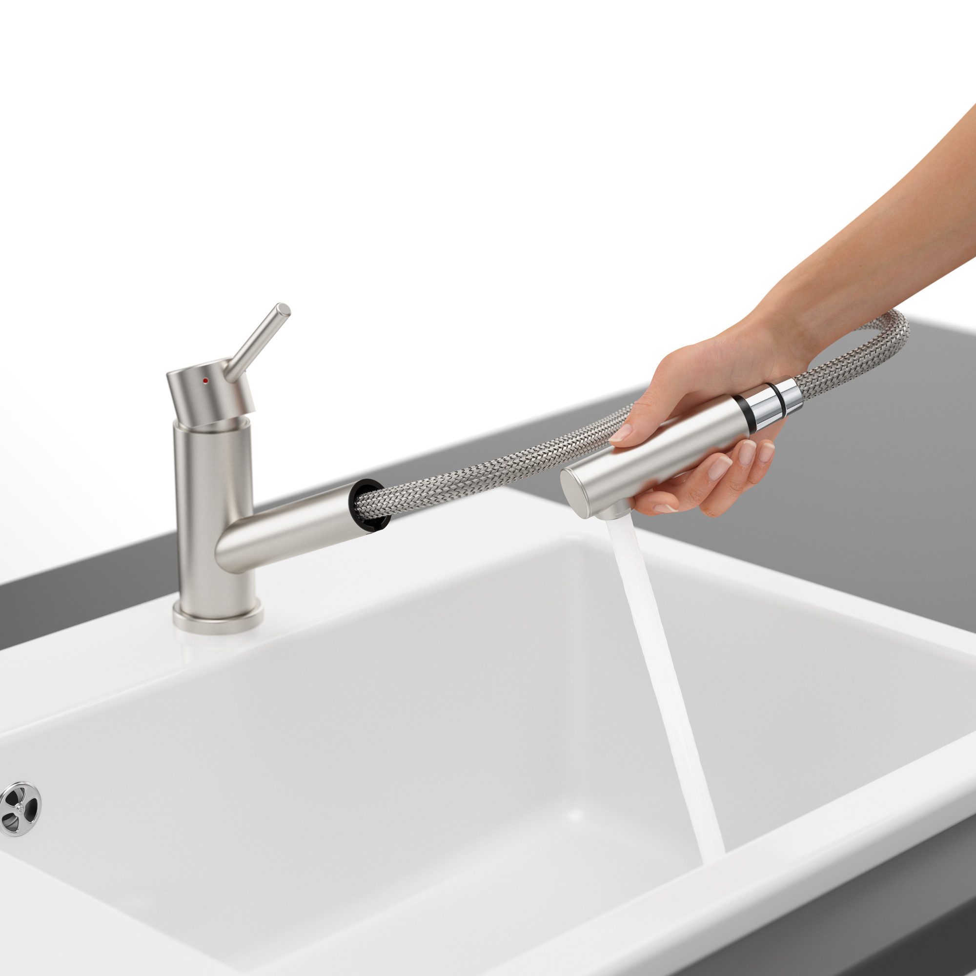 Villeroy & Boch Küchenarmatur Como Shower inkl. ausziehbarer Brause (Hochdruck-Armatur, flexibler Brauseschlauch, wassersparend) inkl. Anschlussschlauch & Befestigungssatz, Edelstahl massiv