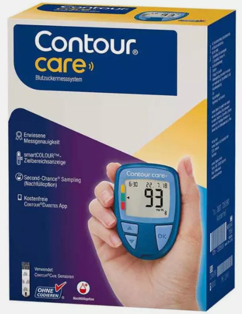 Ascensia Diabetes Care Blutzuckermessgerät CONTOUR®CARE, kompakte Größe und hohe Speicherkapazität, automatische Blutzuckeranalyse, Blutzuckermanagement, smarte Diabeteskontrolle, Präzise Messergebnisse, in mgdl oder mmol