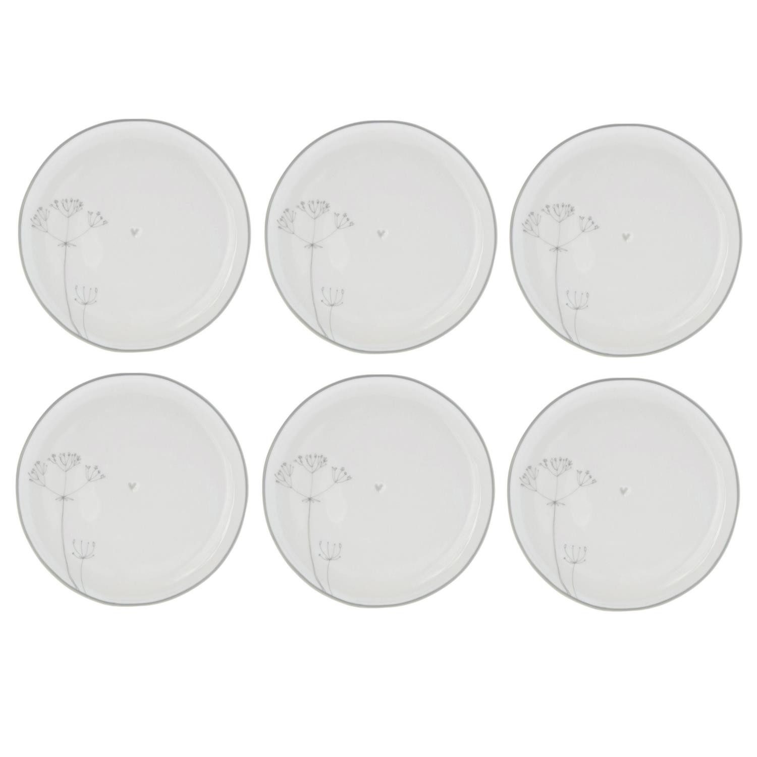 Bastion Collections Kuchenteller Graues Herz, Spülmaschinengeeignet, Weiß, Motiv: Pusteblume