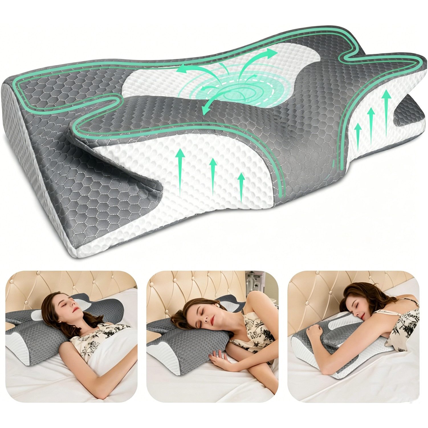 Esun Kopfkissen Nackenstützkissen Kopfkissen Nackenkissen, Kissen Seitenschläferkissen, Füllung: Memory Foam, Rückenschlafer, Bauchschlafer, Seitenschlafer, Set, Kissen vom OEKO-TEX® und CertiPUR Getestet, für Seiten Rücken & Bauchschläfer, Nackenkissen