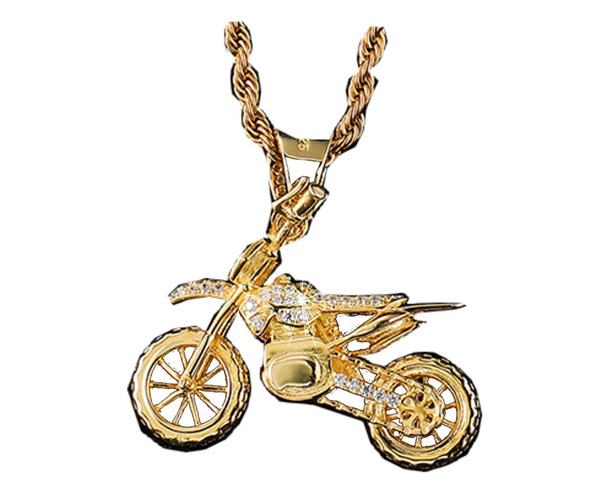 Einkaufszauber Edelstahlketten-Set Halskette Motorrad Goldenes Bike - Edelstahl vergoldet -, Motorrad dreidimensional sehr detailliert dargestellt