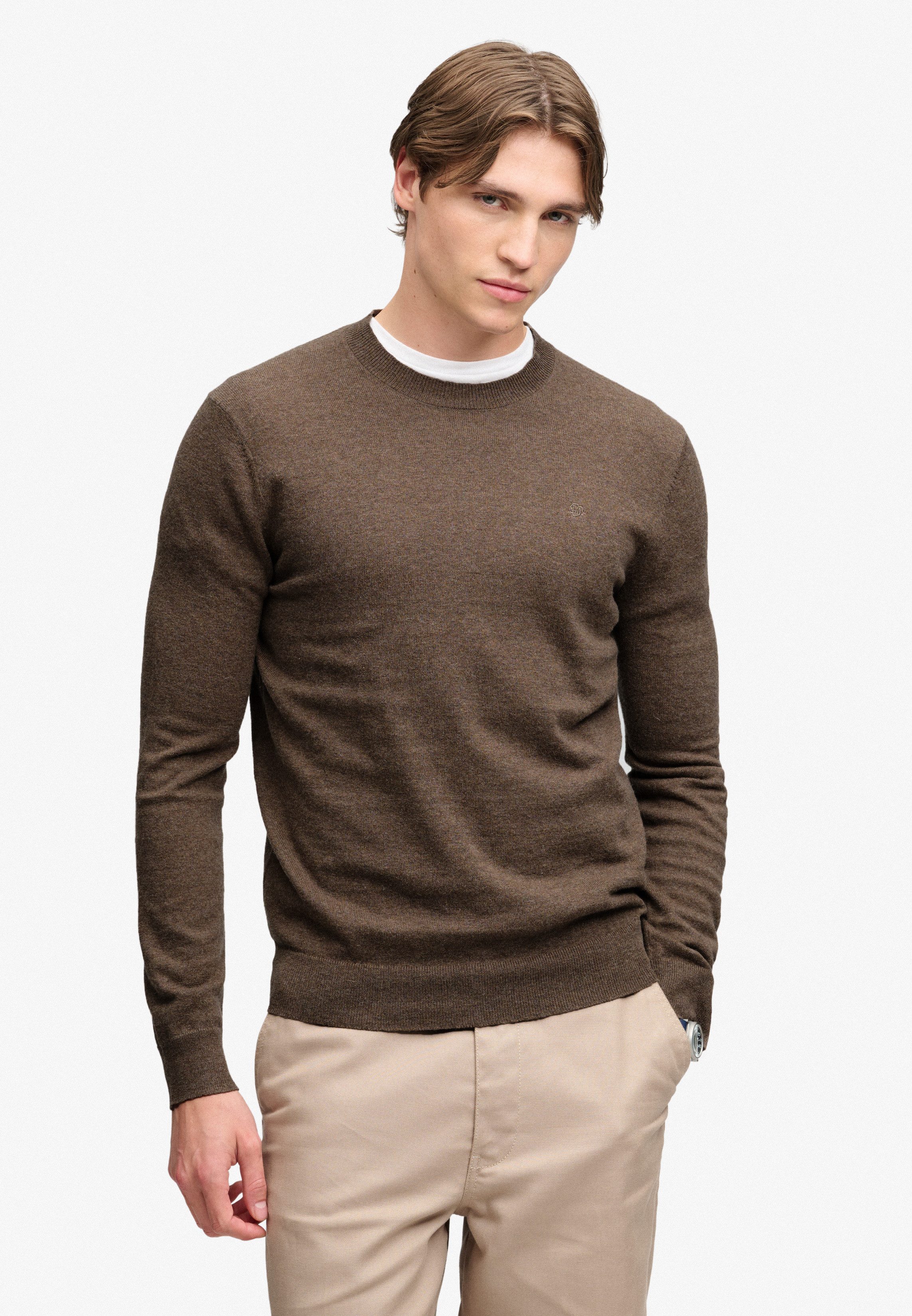 Superdry Rundhalspullover ESSENTIAL LW WOOL BLEND JUMPER Baumwollmischung, slim fit