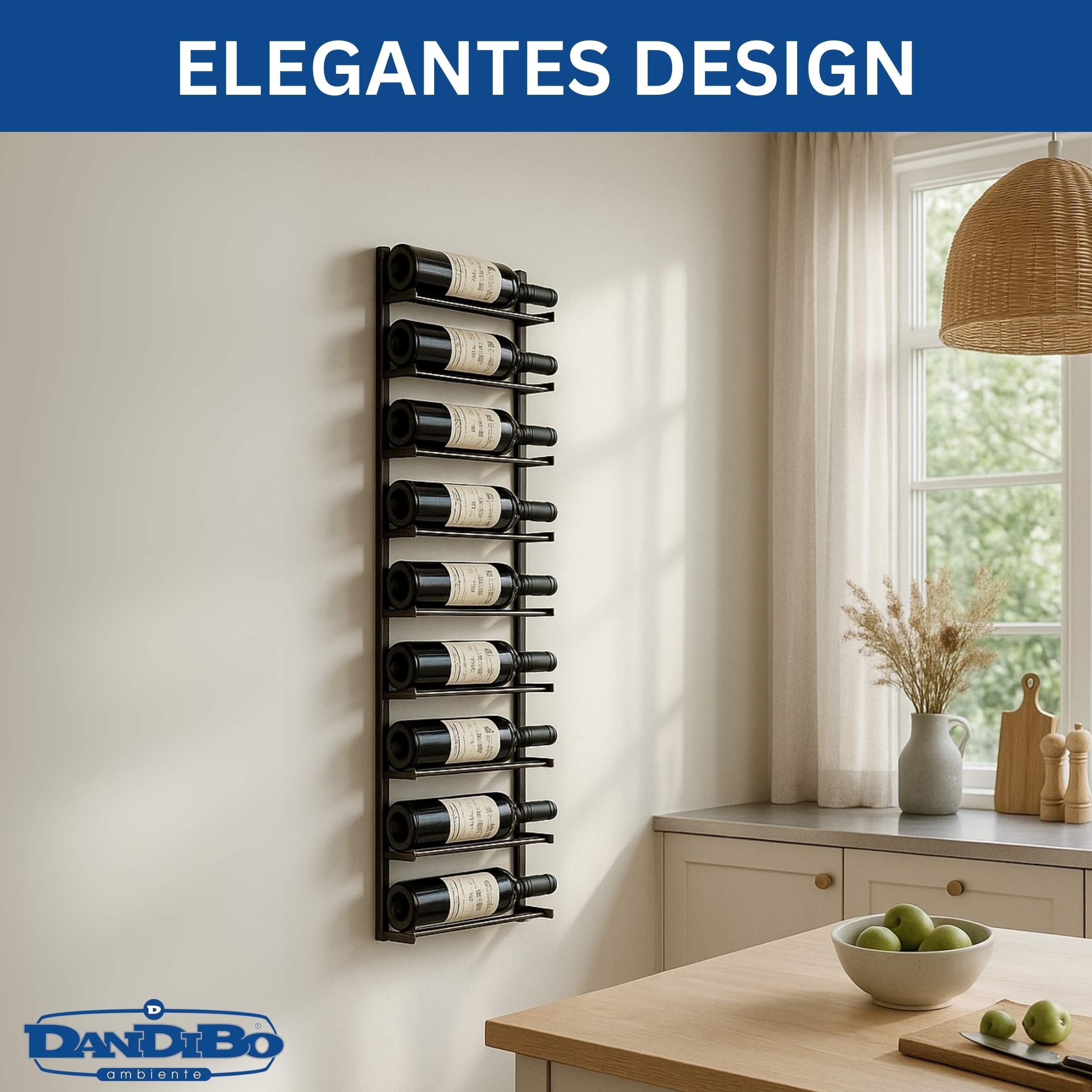 DanDiBo Weinregal Wand Metall Schwarz 240402 Flaschenregal Schmal Wandmontage, Wine Rack Weinflaschenhalter Weinhalter Flaschenhalter 9 Flaschen