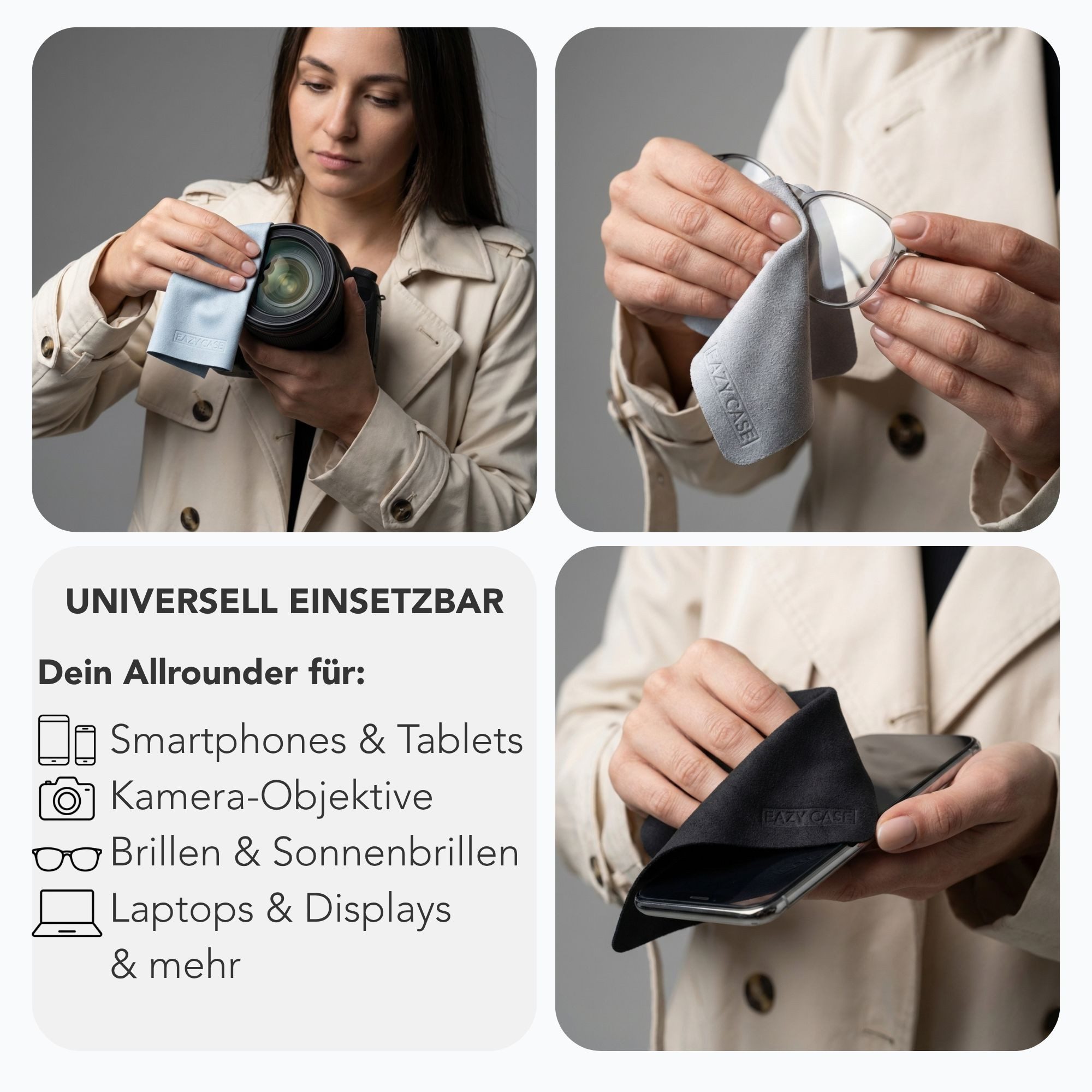 EAZY CASE EAZY CASE 3x Poliertuch Premium Display Reinigungstuch für Handy Mikrofasertuch (Microfaser, 3er Set, 3x Poliertuch in verschiedenen Farben)