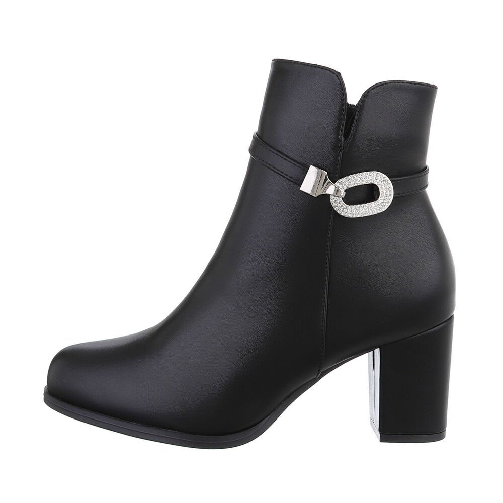 Ital-Design Damen Elegant High-Heel-Stiefelette Blockabsatz High-Heel Stiefeletten in Schwarz