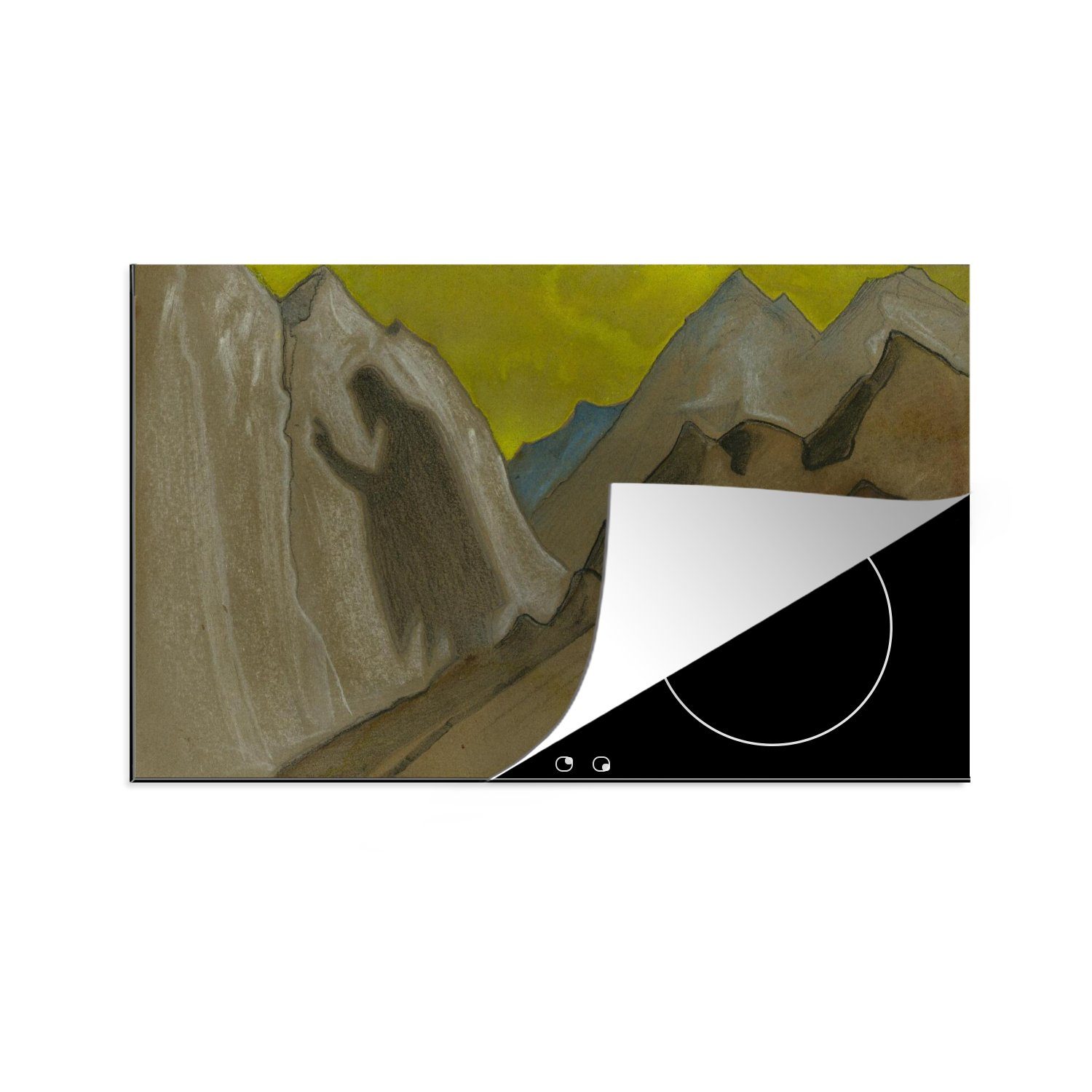 MuchoWow Herdblende-/Abdeckplatte Der Schatten des Lehrers - Gemälde von Nicholas Roerich, Vinyl, (1 tlg), 81x52 cm, Induktionskochfeld Schutz für die küche, Ceranfeldabdeckung