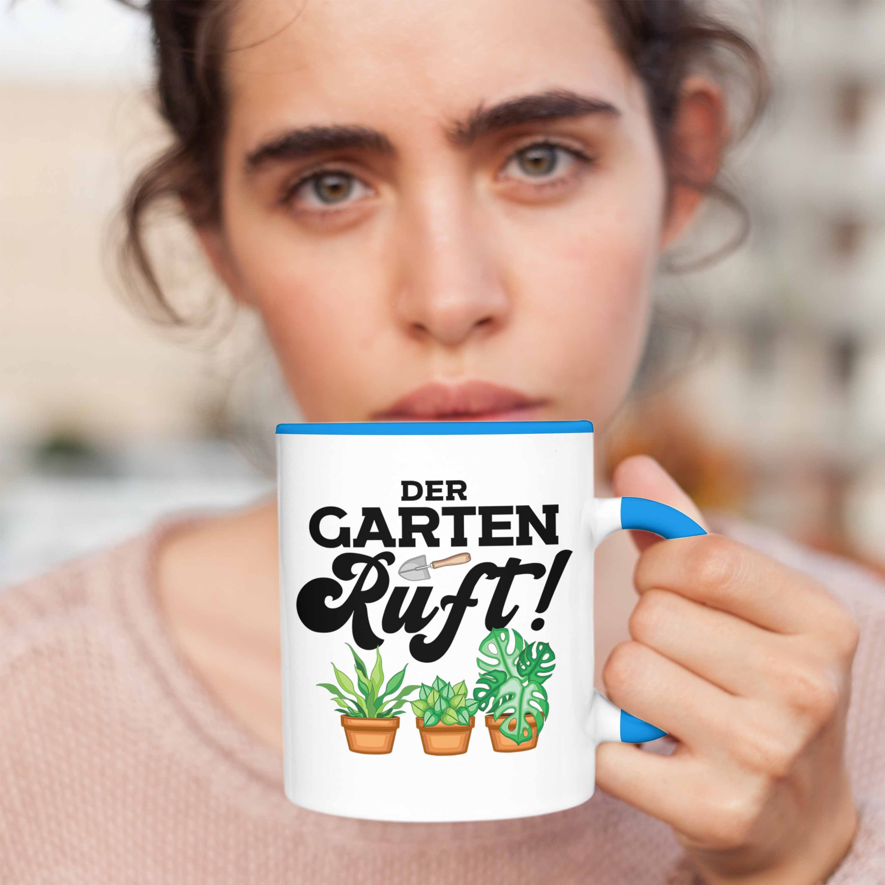 Kaffeetasse Blau Hobbygärtner Tasse Trendation Landschaftsgärtner - Der Grarten Trendation Ruft Tasse Opa Geschenk Geschenk Gärtner Oma