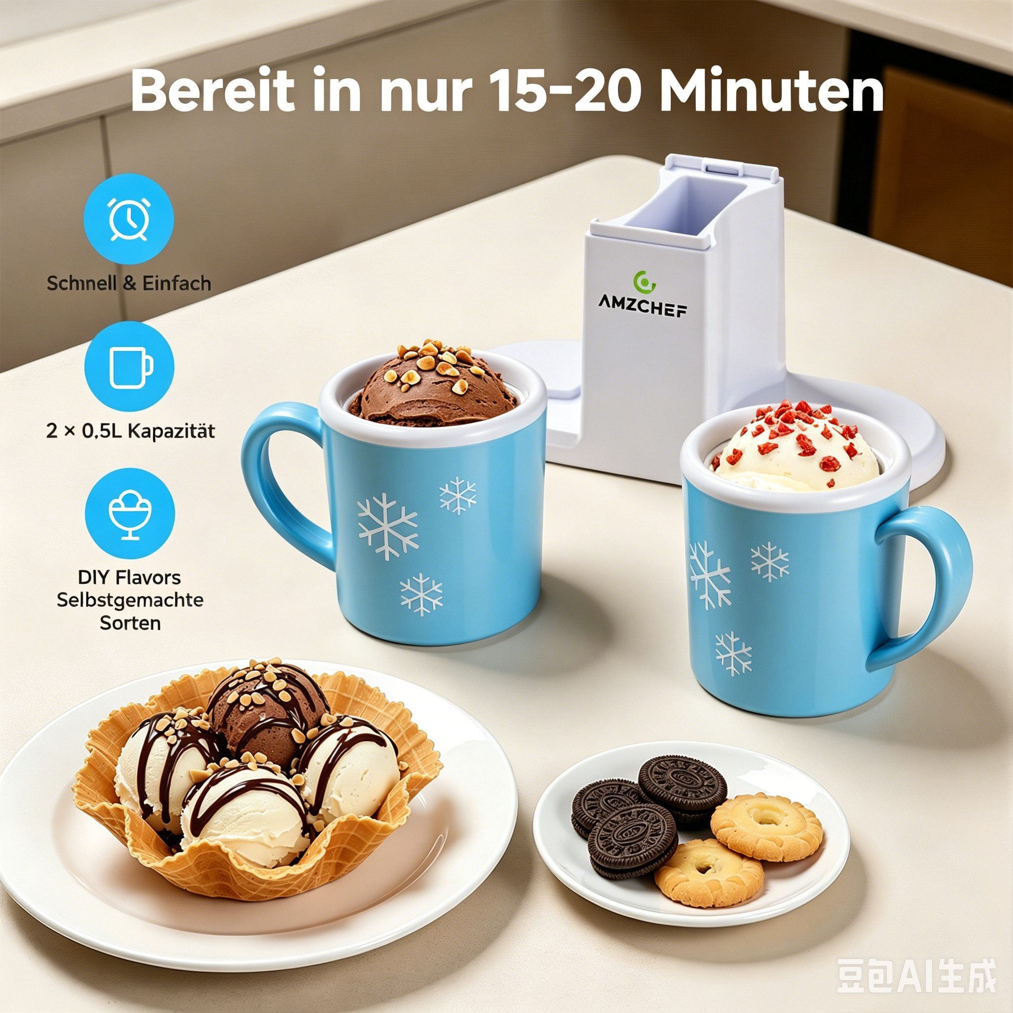 AMZCHEF Eismaschine CE-DBL50OT0B-SB, Eismaschine KÜCHENminis Eiscreme