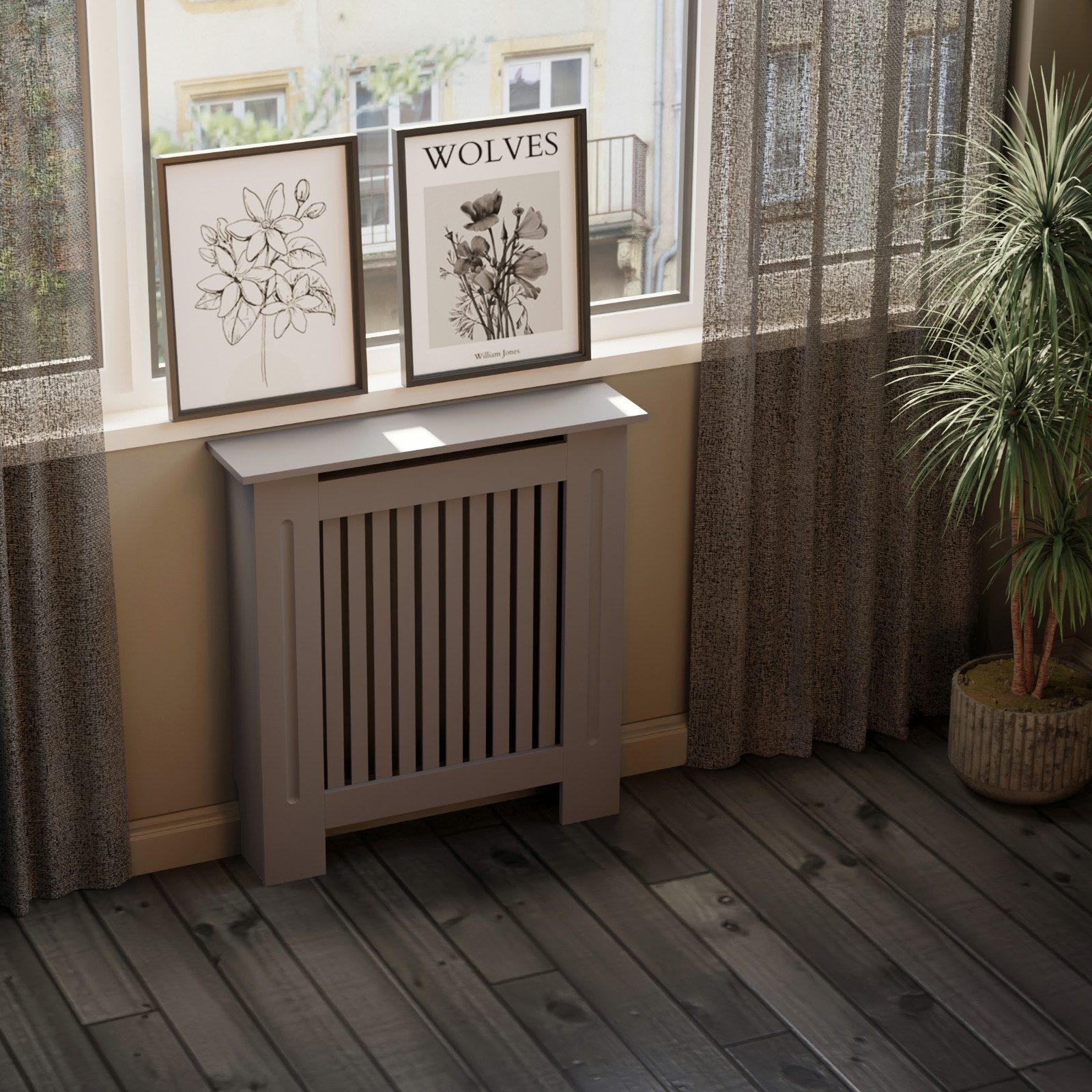 HAGO Heizungsverkleidung Heizungsabdeckung Holz 78x19x82cm Anthrazit Landhaus Regalfläche Wandm