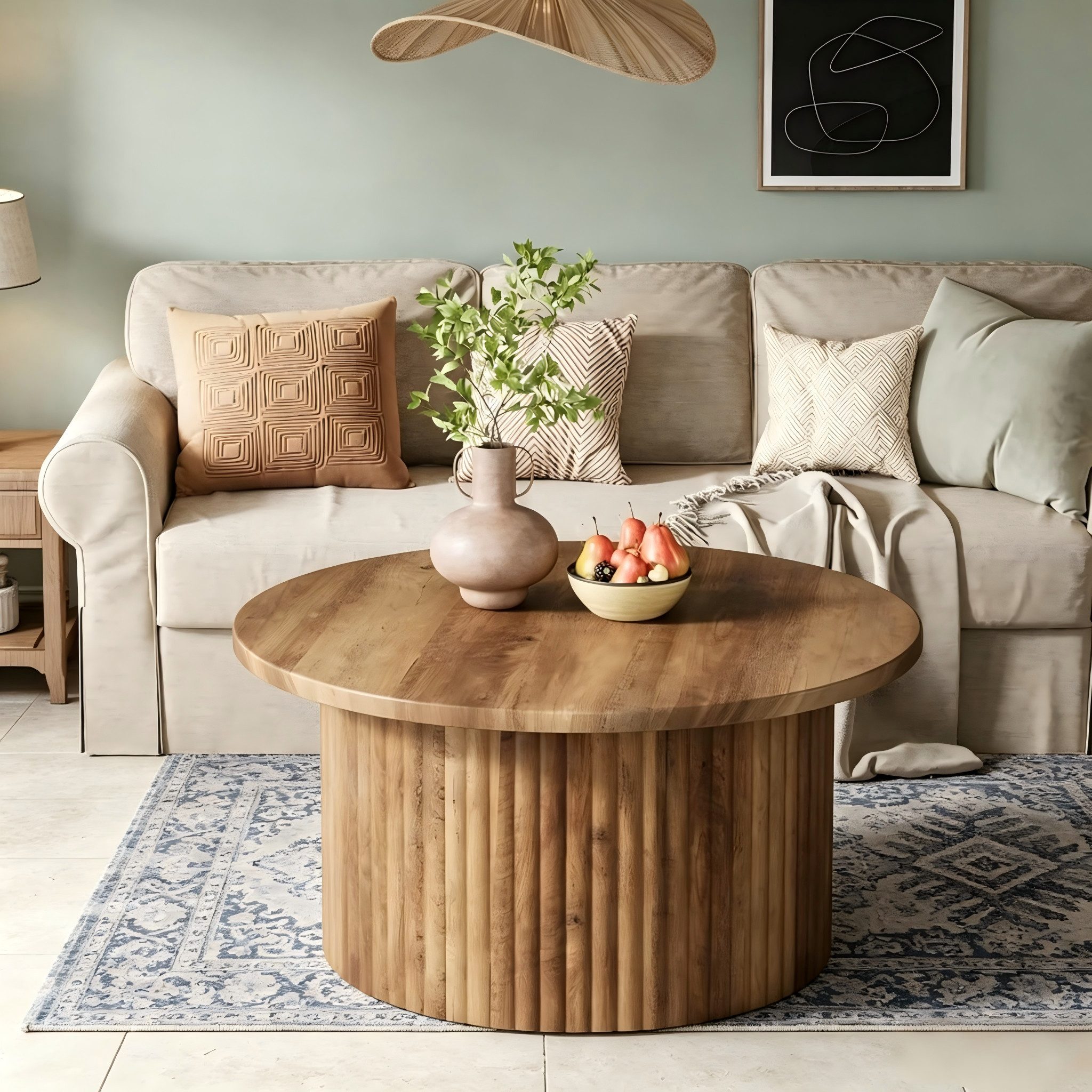 Celya Couchtisch 80 cm Runde Landhaus-Couchtisch (Metallgestell Mit Holzoptik-Platte Für Wohnzimmer)
