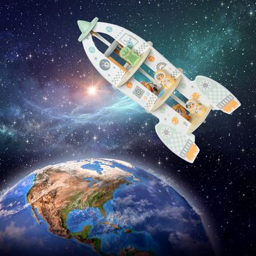 Mamabrum Spielzeug-Flugrakete Weltraumrakete aus Holz, Spielzeug mit Aufzug und Zubehör