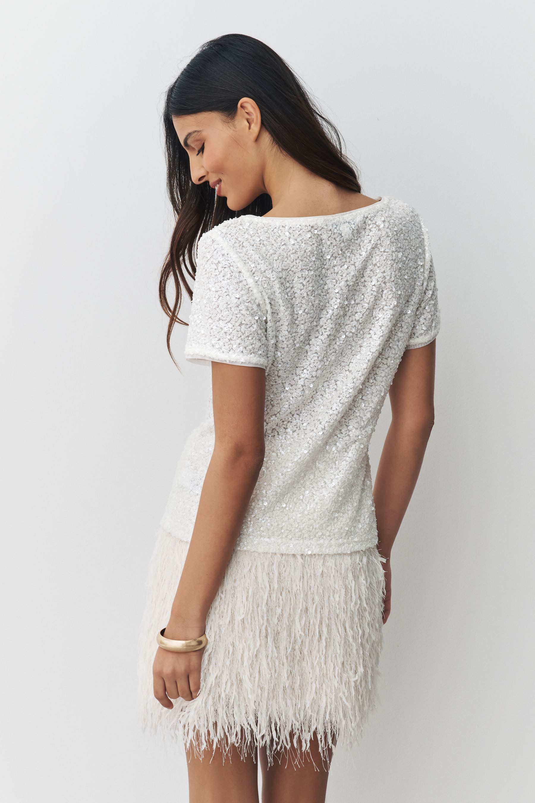 Next Paillettenshirt Kurzärmeliges T-Shirt mit Pailletten, Brautmode (1-tlg günstig online kaufen