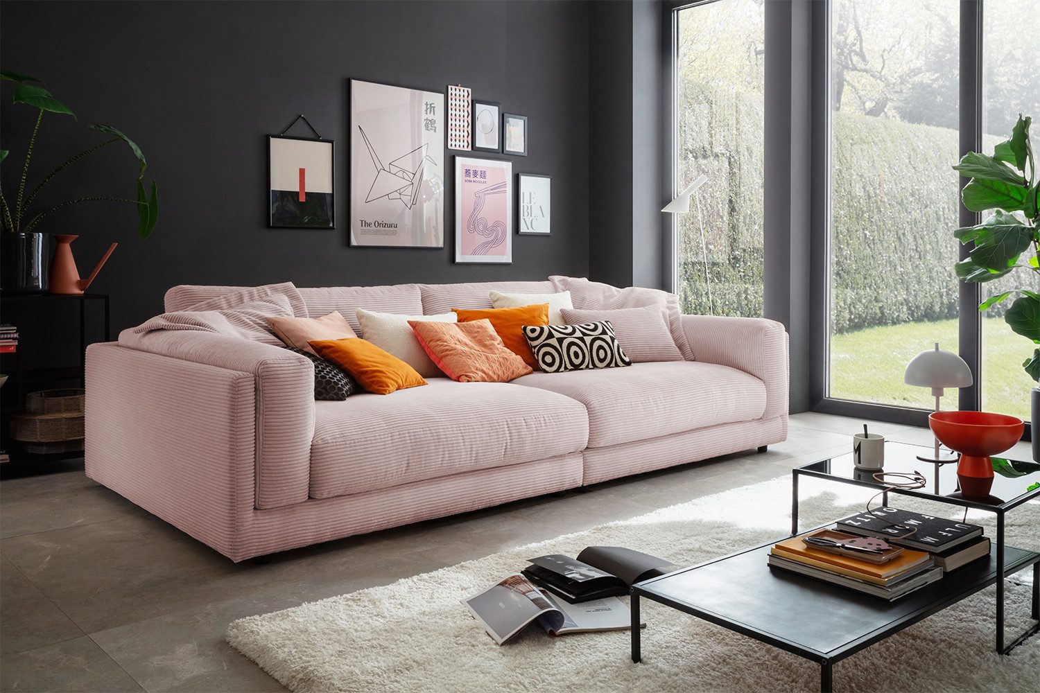 KAWOLA Big-Sofa RAINA, Couch Cord oder Leder verschiedene Farben 254x150 cm