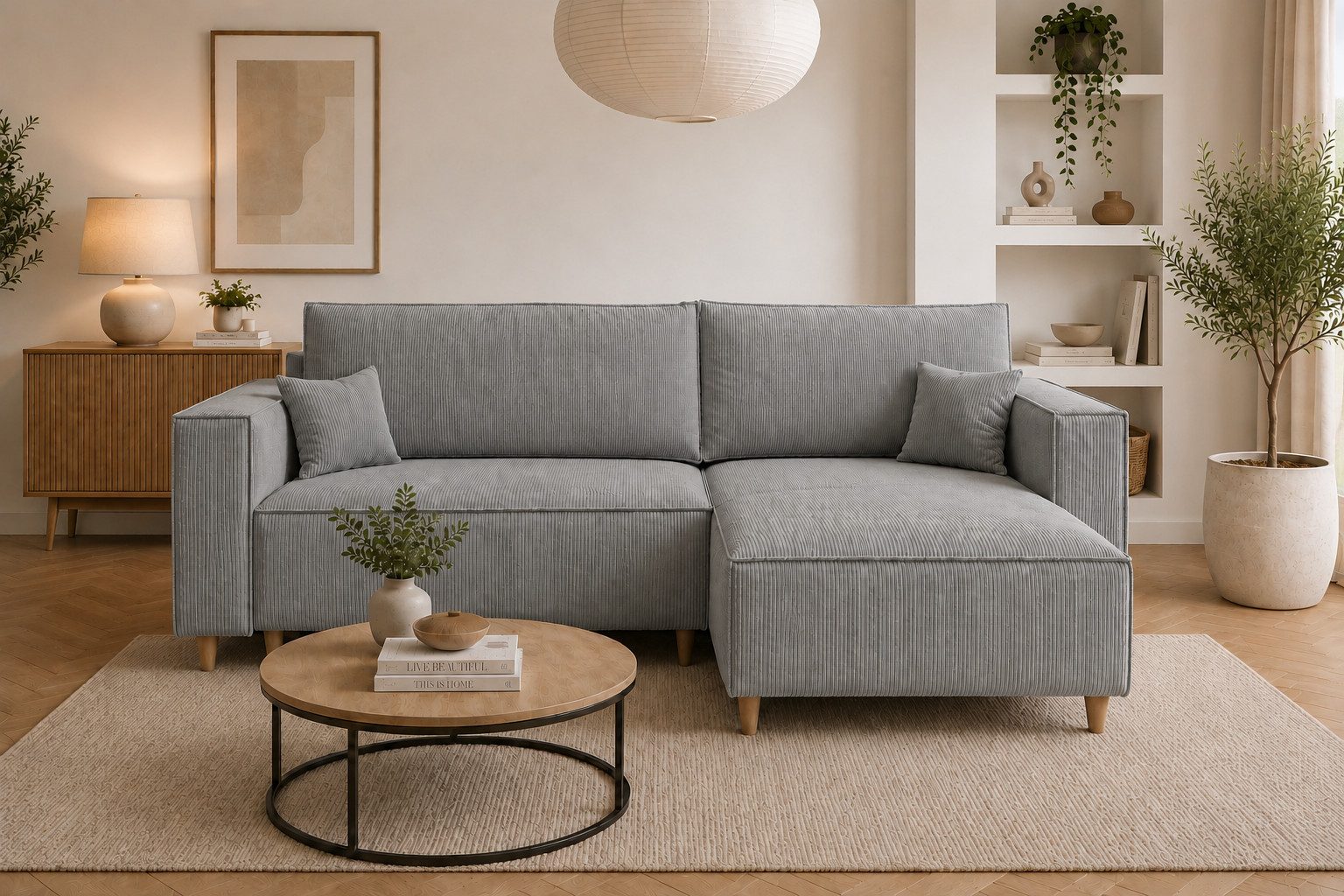 MARPUR Ecksofa RIO aus Cordstoff mit Schlaffunktion und Bettkasten, L-Form Couch, Universal Ottomane, in 7 trendigen Farben wählbar
