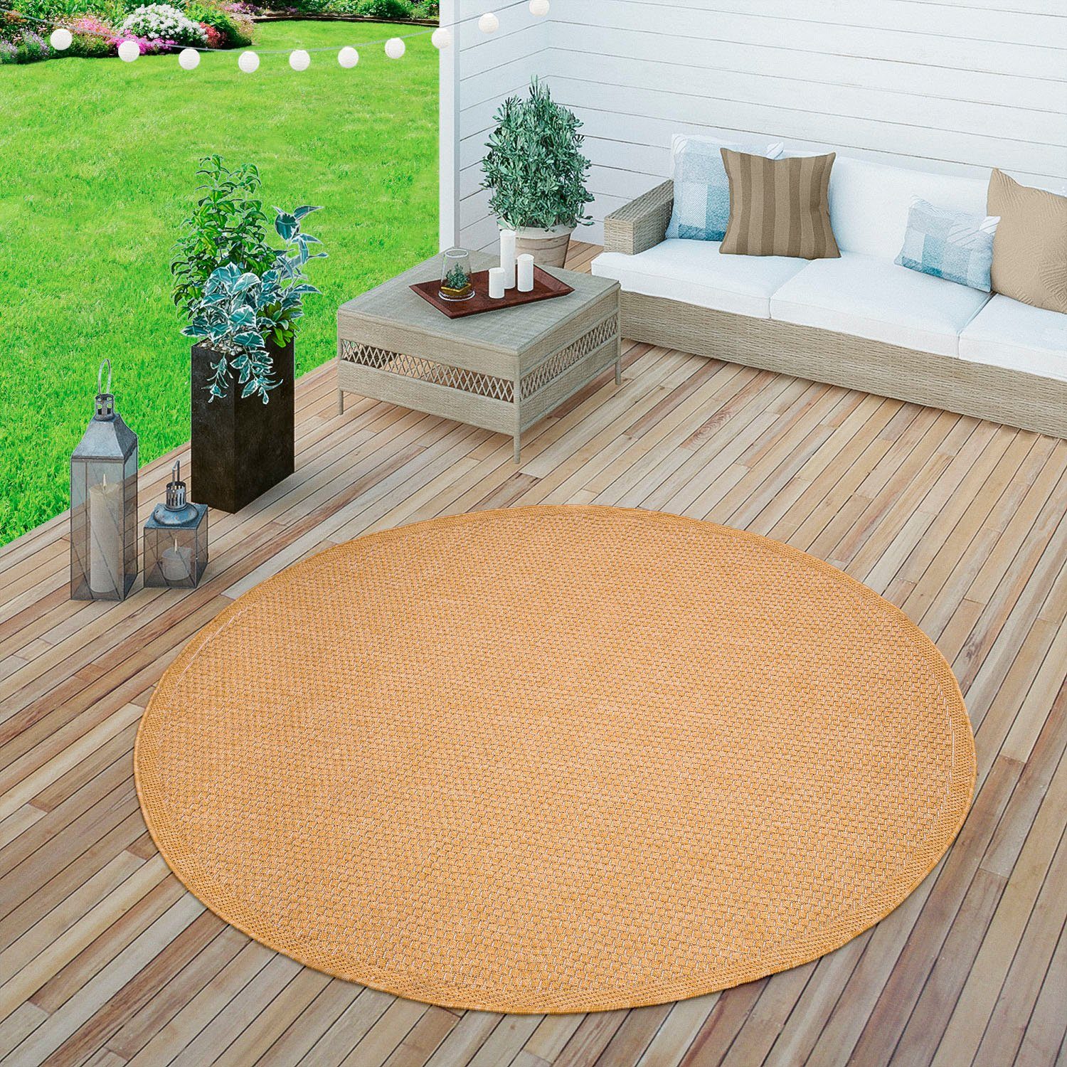 Teppich Timber 125, Paco Home, rund, Höhe: 4 mm, Flachgewebe, Sisal Optik, In- und Outdoor geeignet, Wohnzimmer gelb