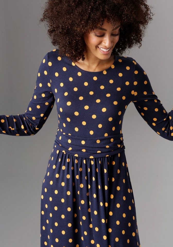 Aniston SELECTED Jerseykleid im zeitlosen Punkte-Design in blau