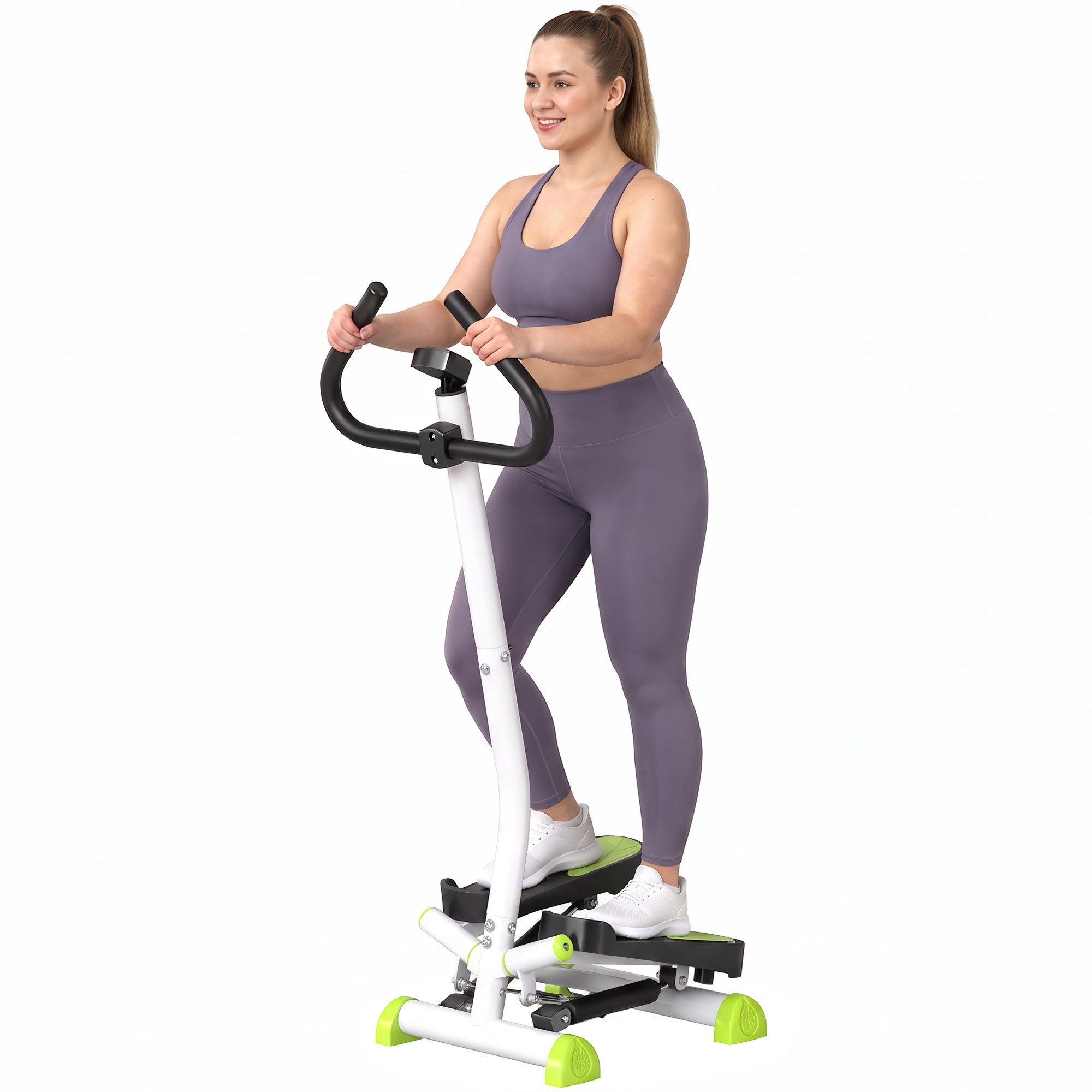 HOMCOM Stepper Fitness Swing Stepper mit LCD-Schirm und Handgriff Grün (Hometrainer für Zuhause, 1-tlg., bis 100 kg), Stahl, ABS, 55cm x 44cm x 108cm – Bild 2 von 5