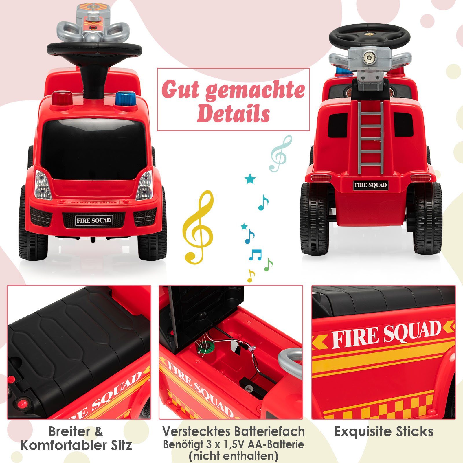 COSTWAY Rutscherauto Schiebeauto, mit Bubble-Maker & Sirenengeräusche