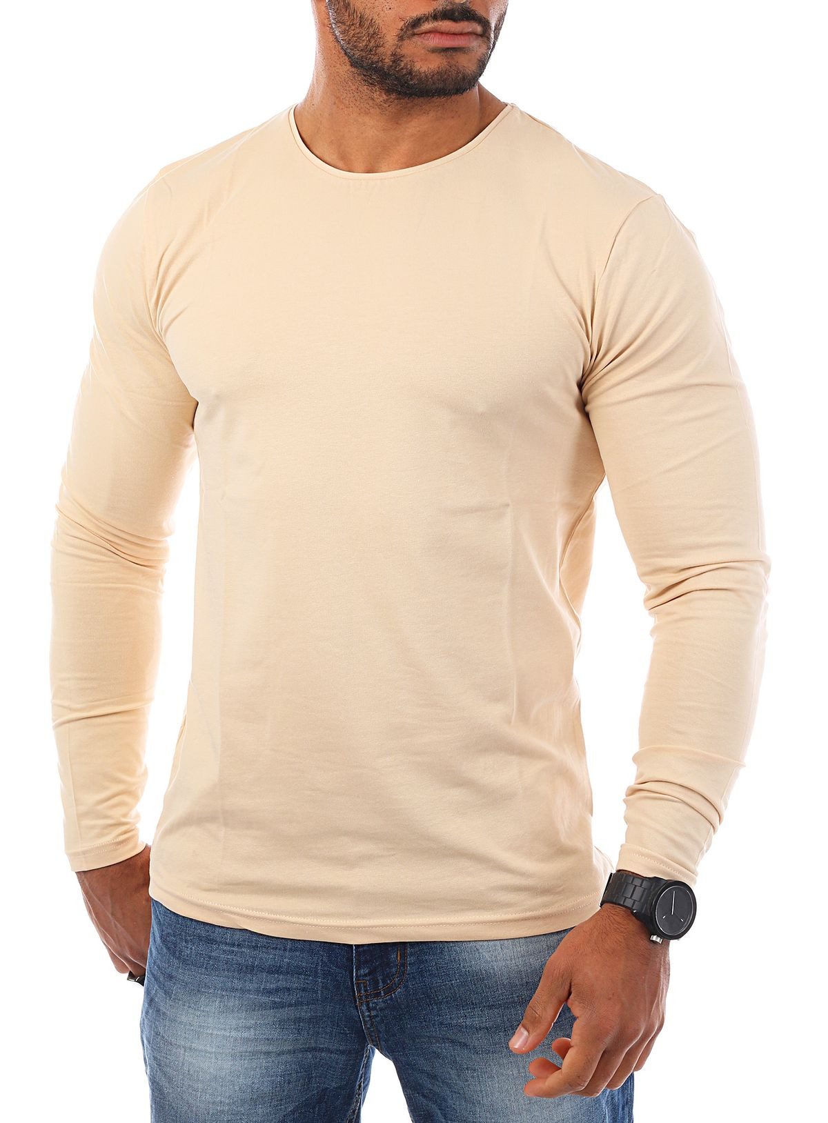 Young & Rich Langarmshirt Herren Uni Basic Longsleeve Rundhals round-Neck U günstig online kaufen