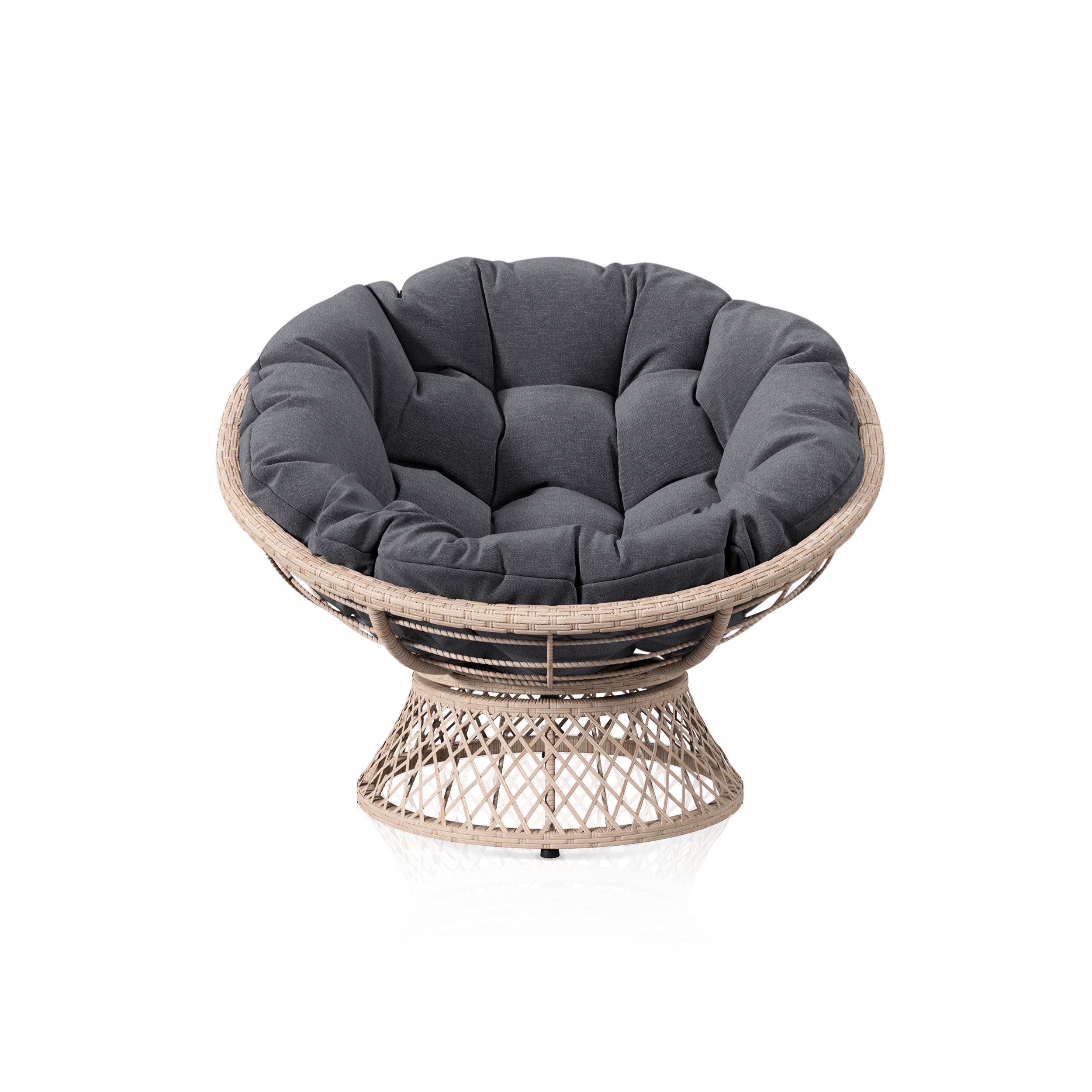 KHG Gartenlounge-Sessel Relax-Sessel Creme mit Polsterkissen Anthrazit, bis 120 kg belastbar (Lounge Sessel Rund, 1-St), Gepolstert