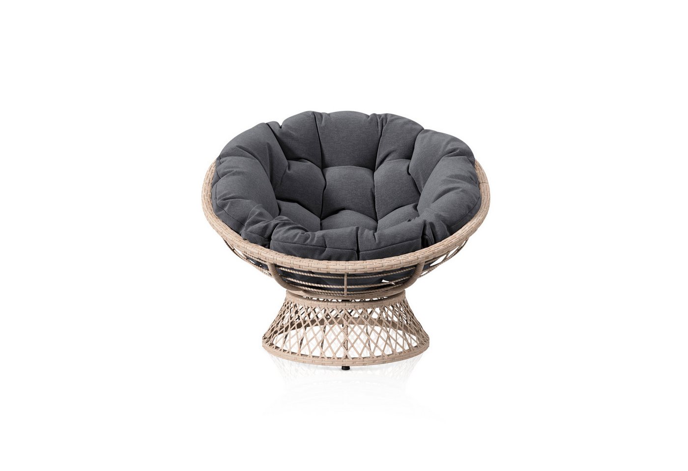 KHG Gartenlounge-Sessel Relax-Sessel Creme mit Polsterkissen Anthrazit, bis 120 kg belastbar (Lounge Sessel Rund, 1-St), Gepolstert