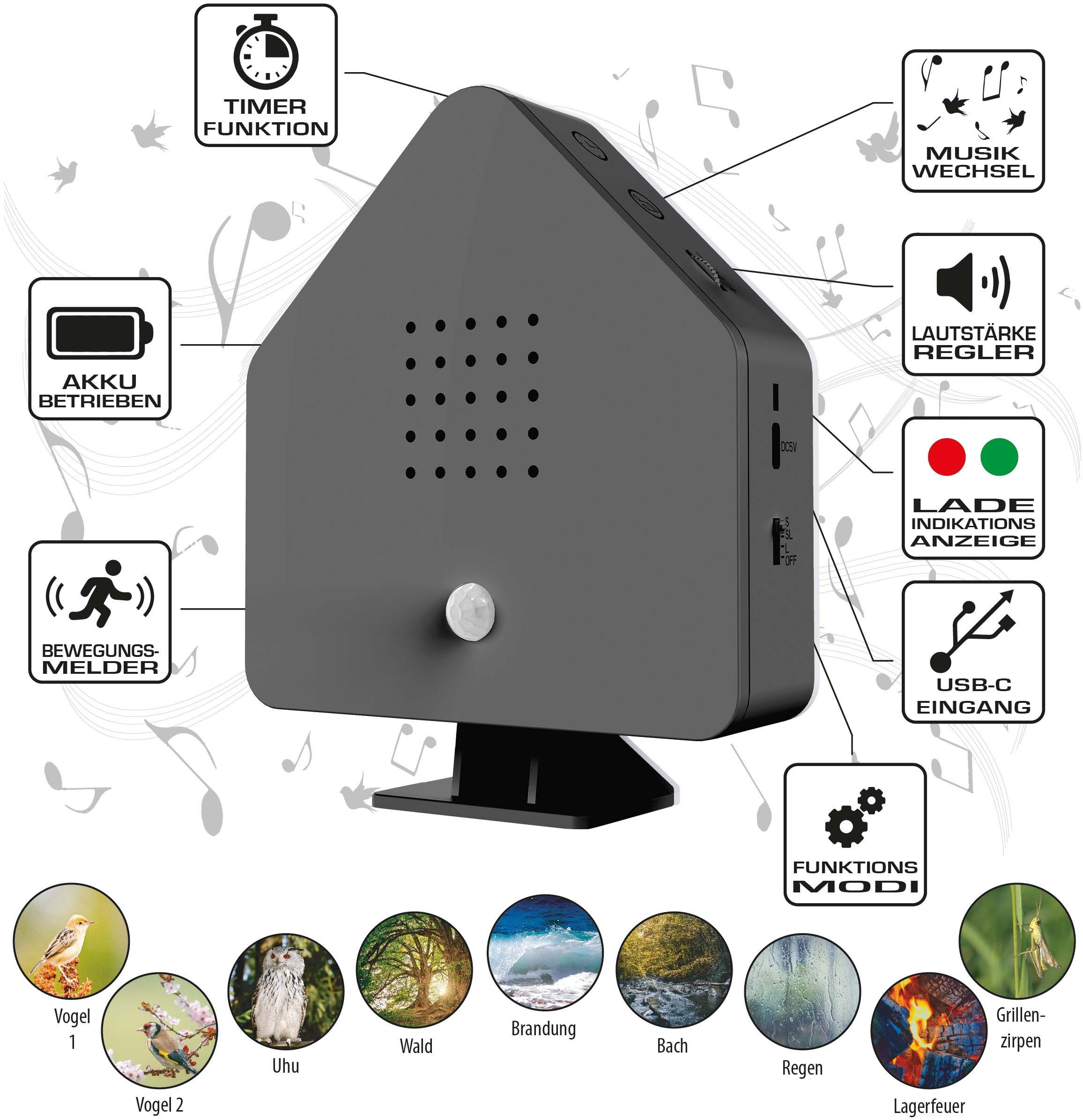 Northpoint LED Dekolicht Naturgeräuschebox Vogelzwitscher Bewegungsmelder Licht Aufladbar – Bild 2 von 5