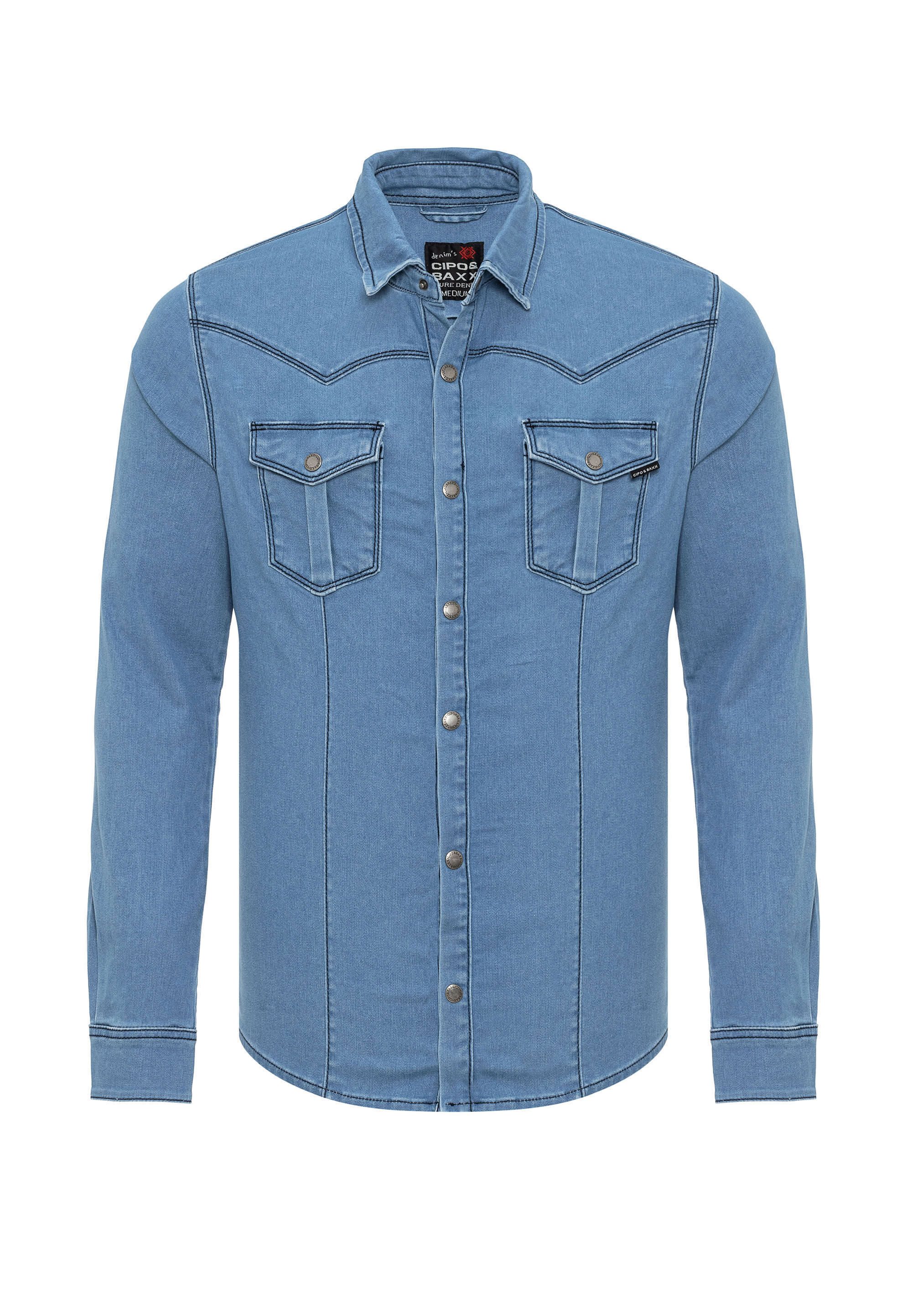 Cipo & Baxx Jeanshemd CH189 (1-tlg) hochwertiger Denim-Stoff