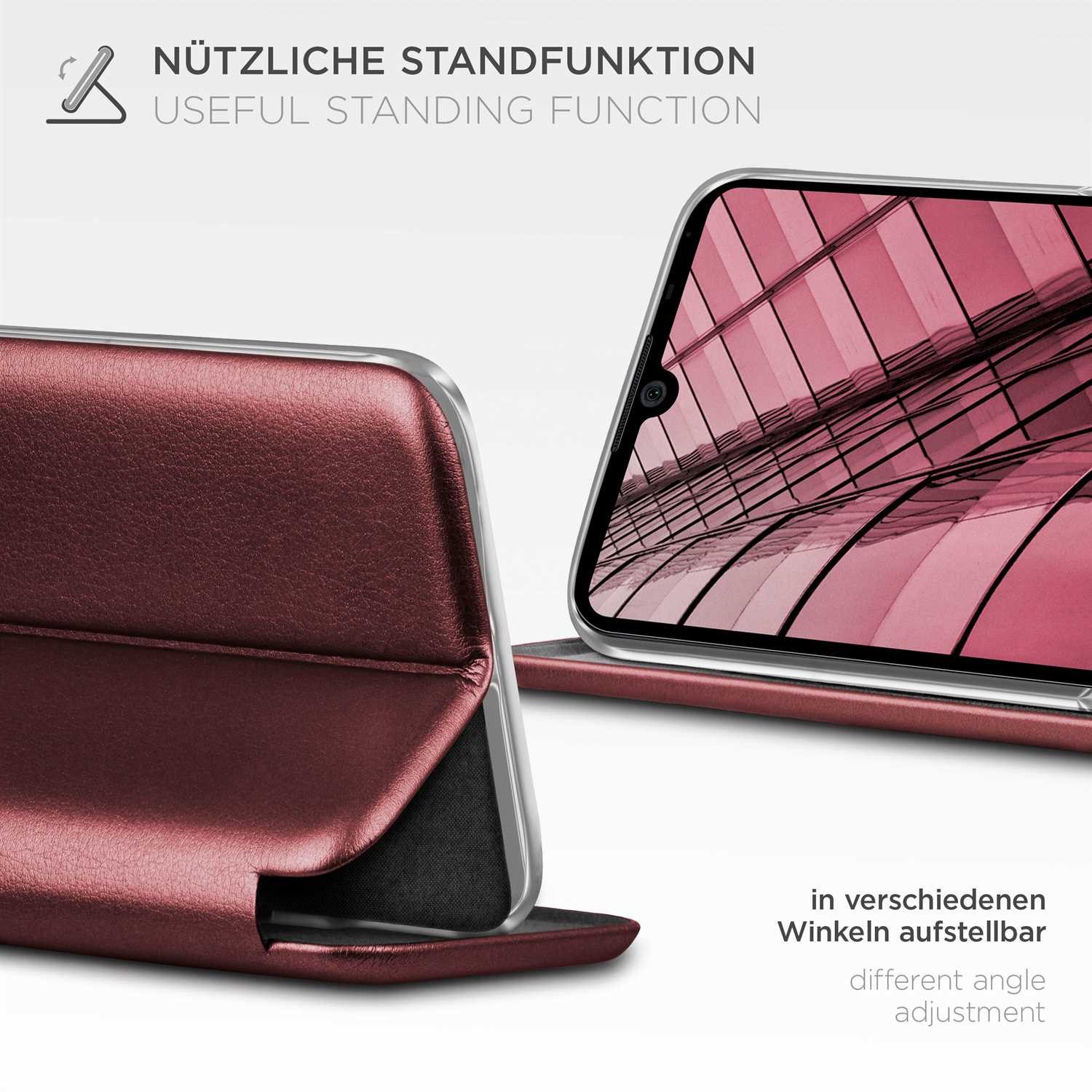 ONEFLOW Handyhülle für ZTE Blade A5 2020 Premium Hülle Business Cover Rot Zoll, 360 Grad Schutzhülle Flip Case Etui Klapphülle Dünn Leder Handy Tasche