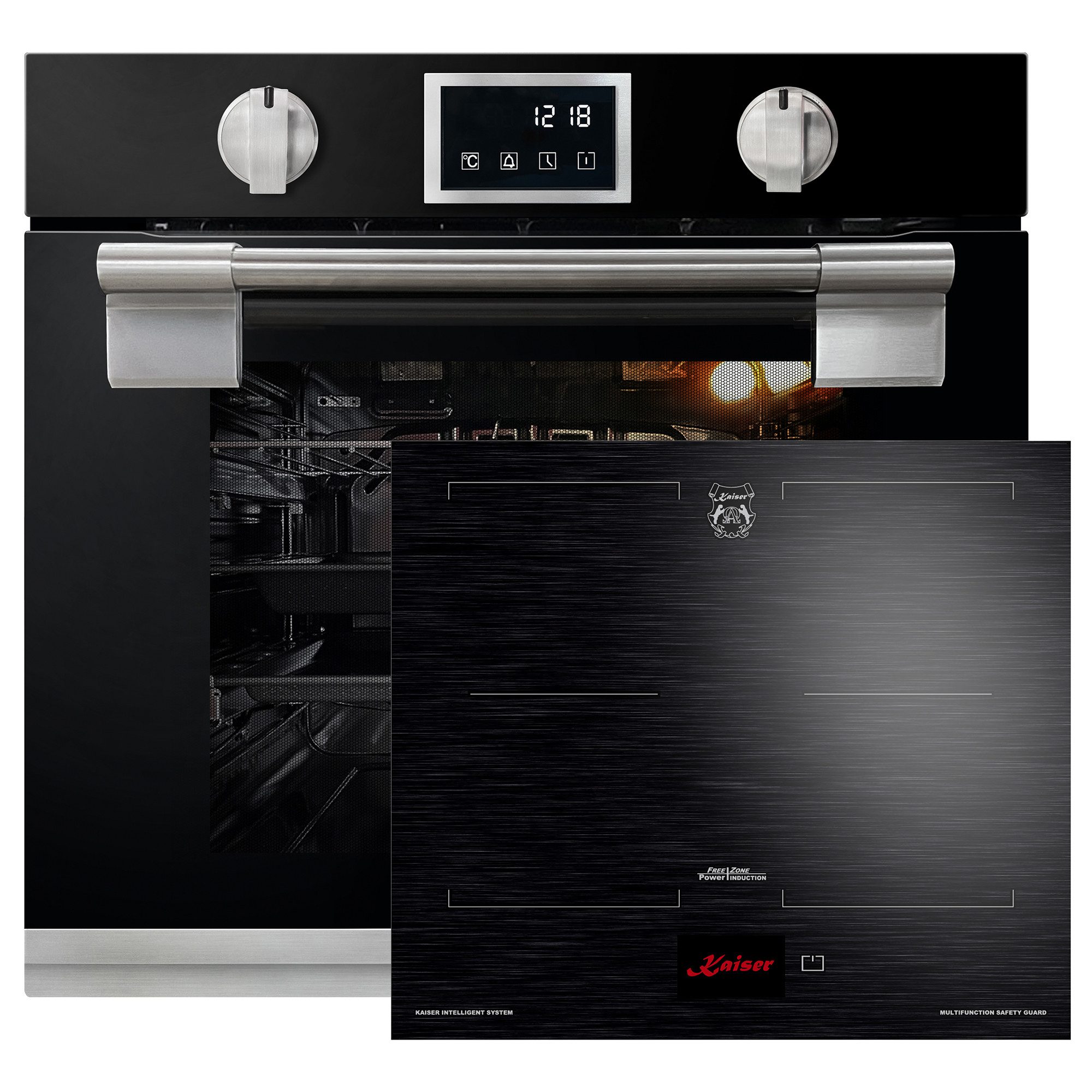 Kaiser Küchengeräte Backofen-Set Herd Set Autark Einbau Backofen 79L Pyrolyse SOFTCLOSE-System 11 Fkt. Temperatursonde mit Induktionskochfeld 60 cm FREE ZONE mit 2 FLEX Induktions-Zonen TFT Display EH 6338 S+KCT 6140 FI., mit 1-fach-Teleskopauszug, Pyrolyse-Selbstreinigung