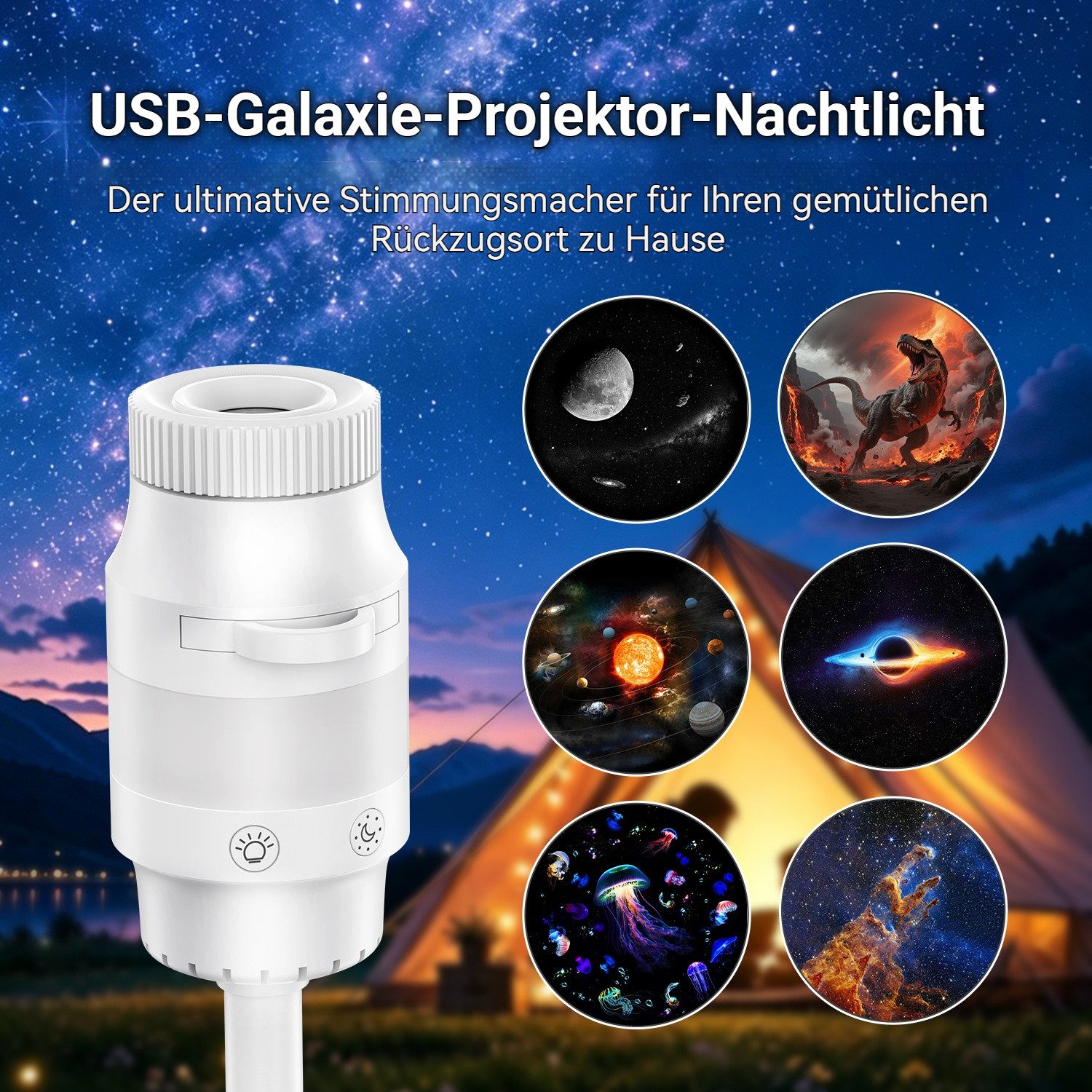 QUBEBU LED Nachtlicht Sternenhimmel Projektor USB Sternenprojektor mit 6 Projektionsfolien, Touch-Steuerung, LED fest integriert, Galaxy Starry Deckenprojektor für Schlafzimmer, Planetarium Projector, 2-in-1 Flexibel Dimmbar Nachtlicht, Geschenke für Erwachsene Kinder