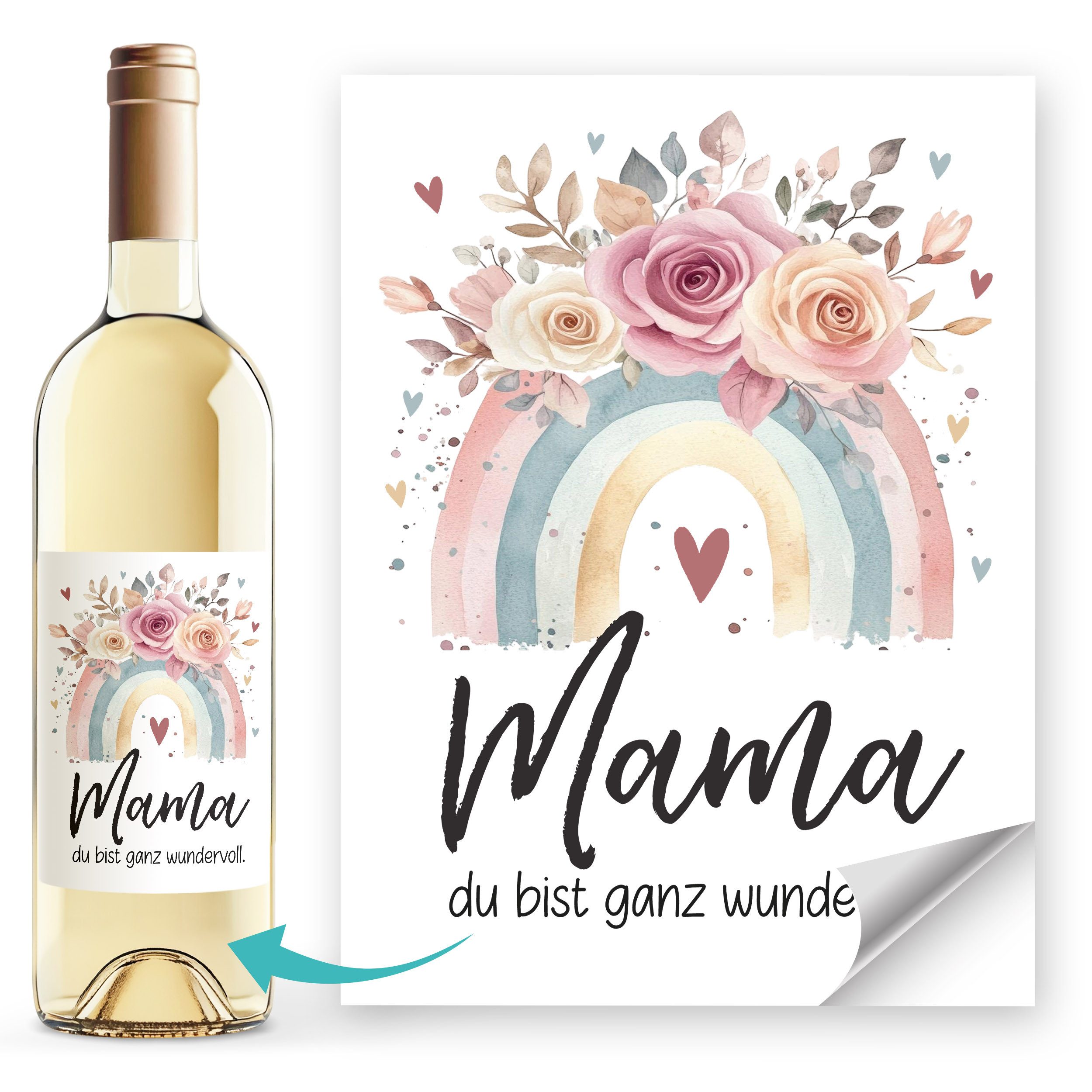 SpecialMe Aufkleber Weinetiketten Geschenkidee Muttertag Mama Regenbogen und Spruch du