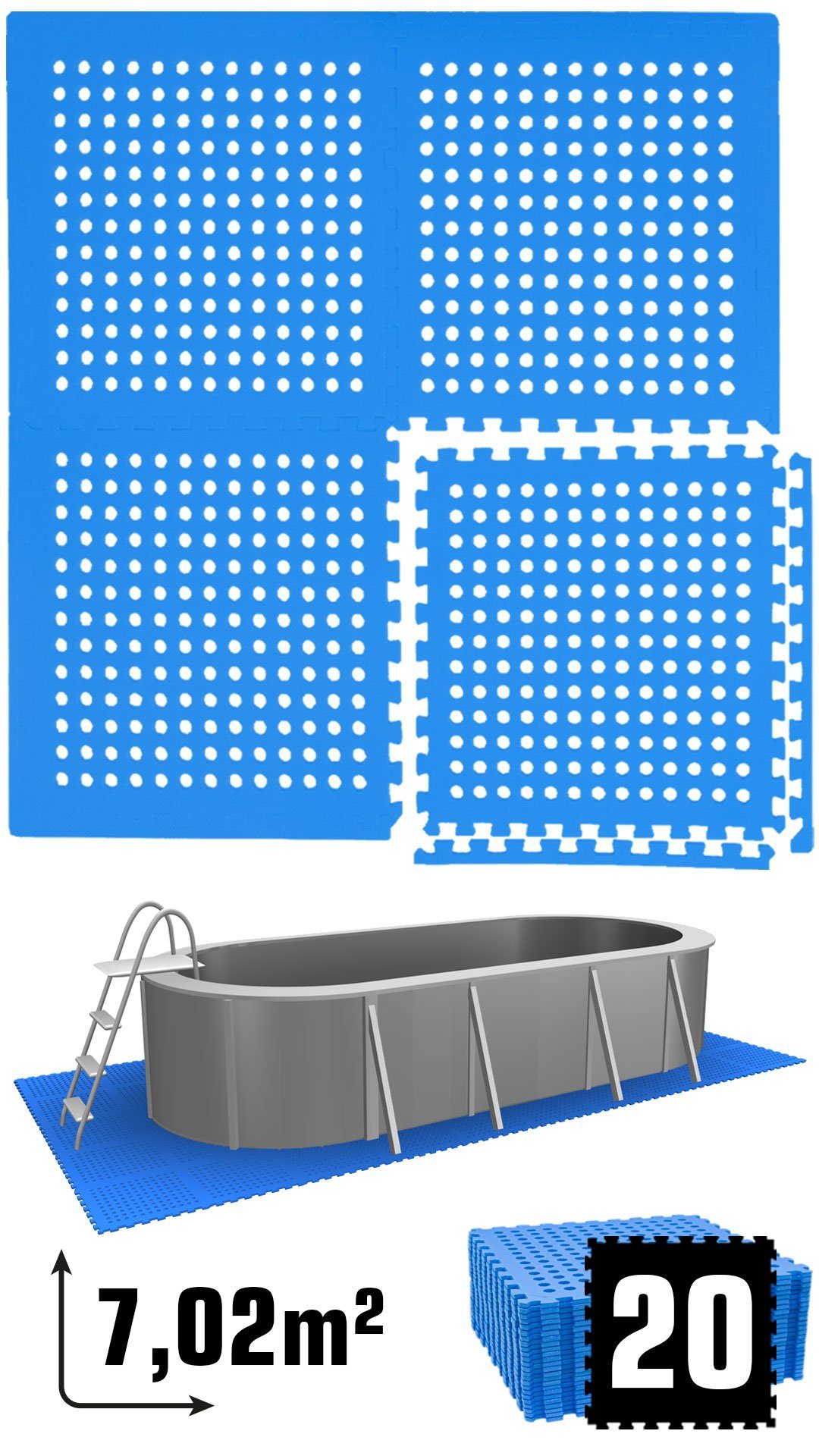 eyepower Bodenmatte 7 m² Poolunterlage 20 EVA Matten 62x62 Pool Set, Stecksystem rutschfest Blau