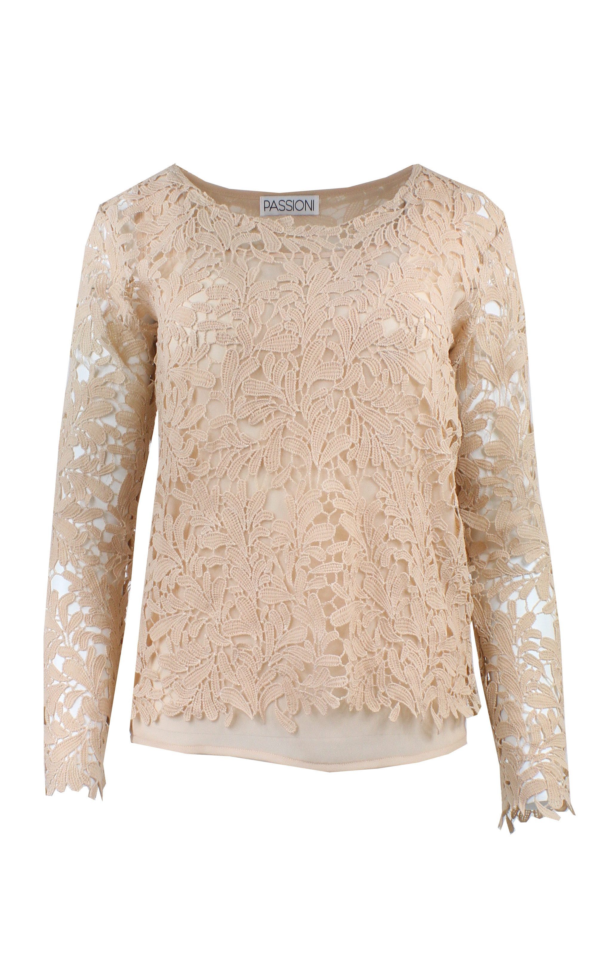 Passioni Spitzenbluse Beigefarbene Bluse aus floraler günstig online kaufen