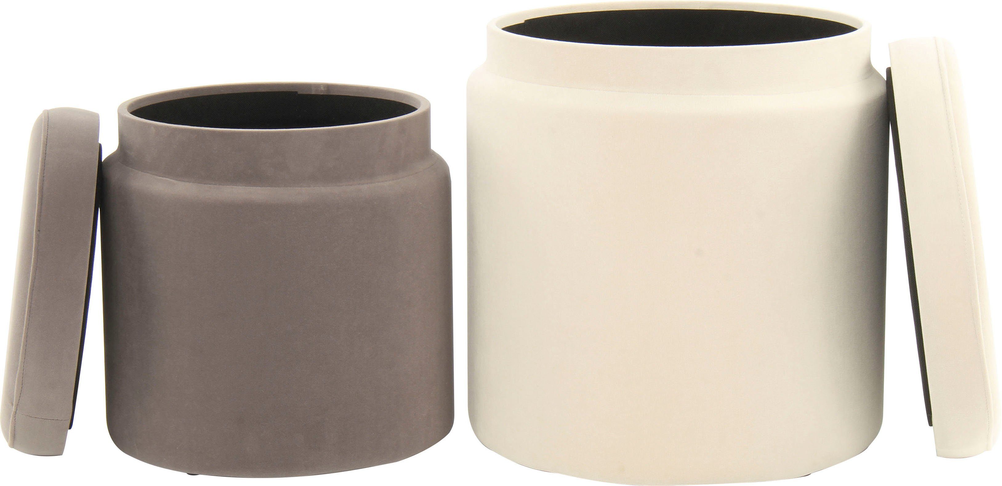 Stauraumhocker Hocker Zora 225 2er-Set, samtweicher Stoffbezug,runde elegante Form