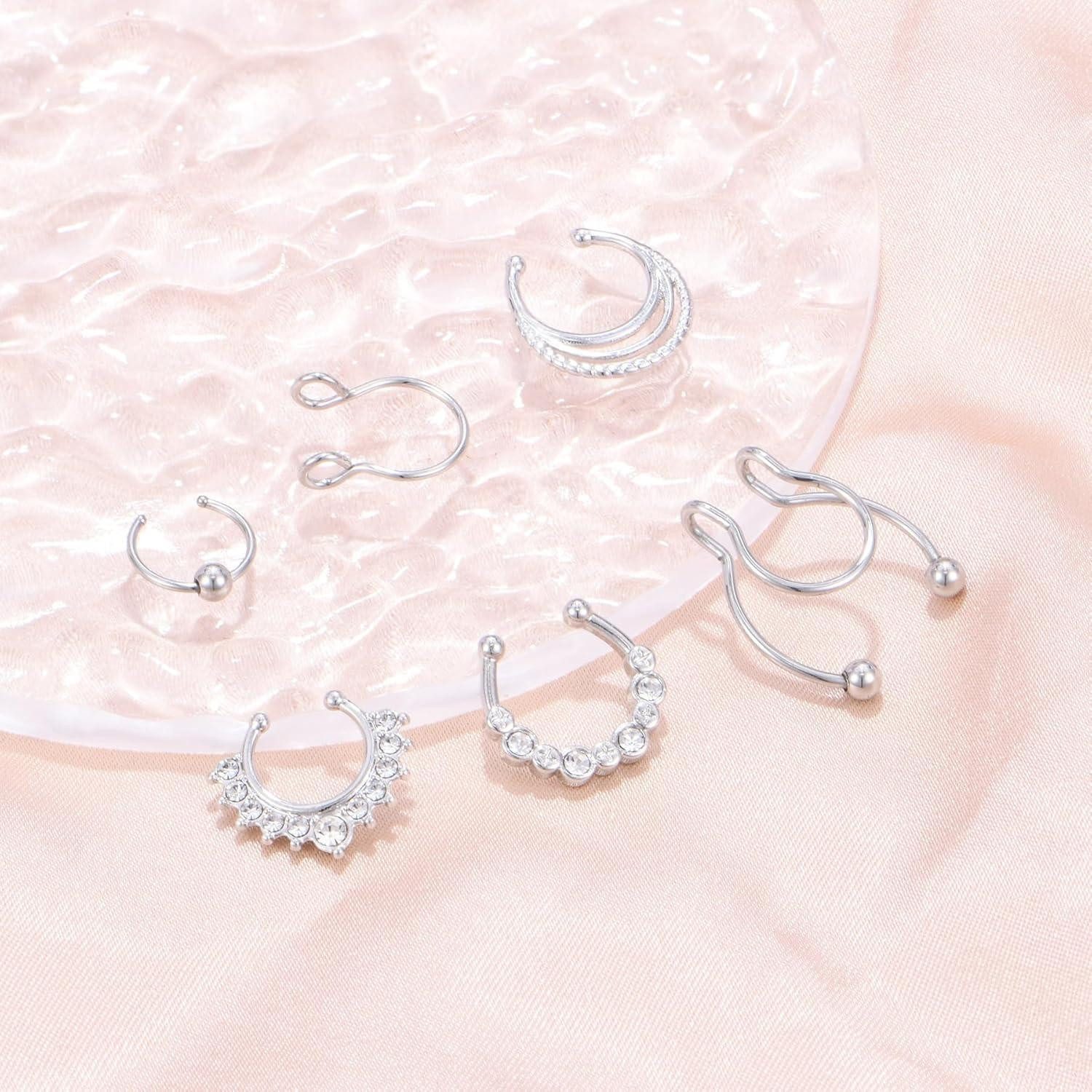 MODRSA Nasenpiercing Fake Nasenpiercing 20G Silber Edelstahl Septum Nase Hoop Ring Piercing – Bild 3 von 5