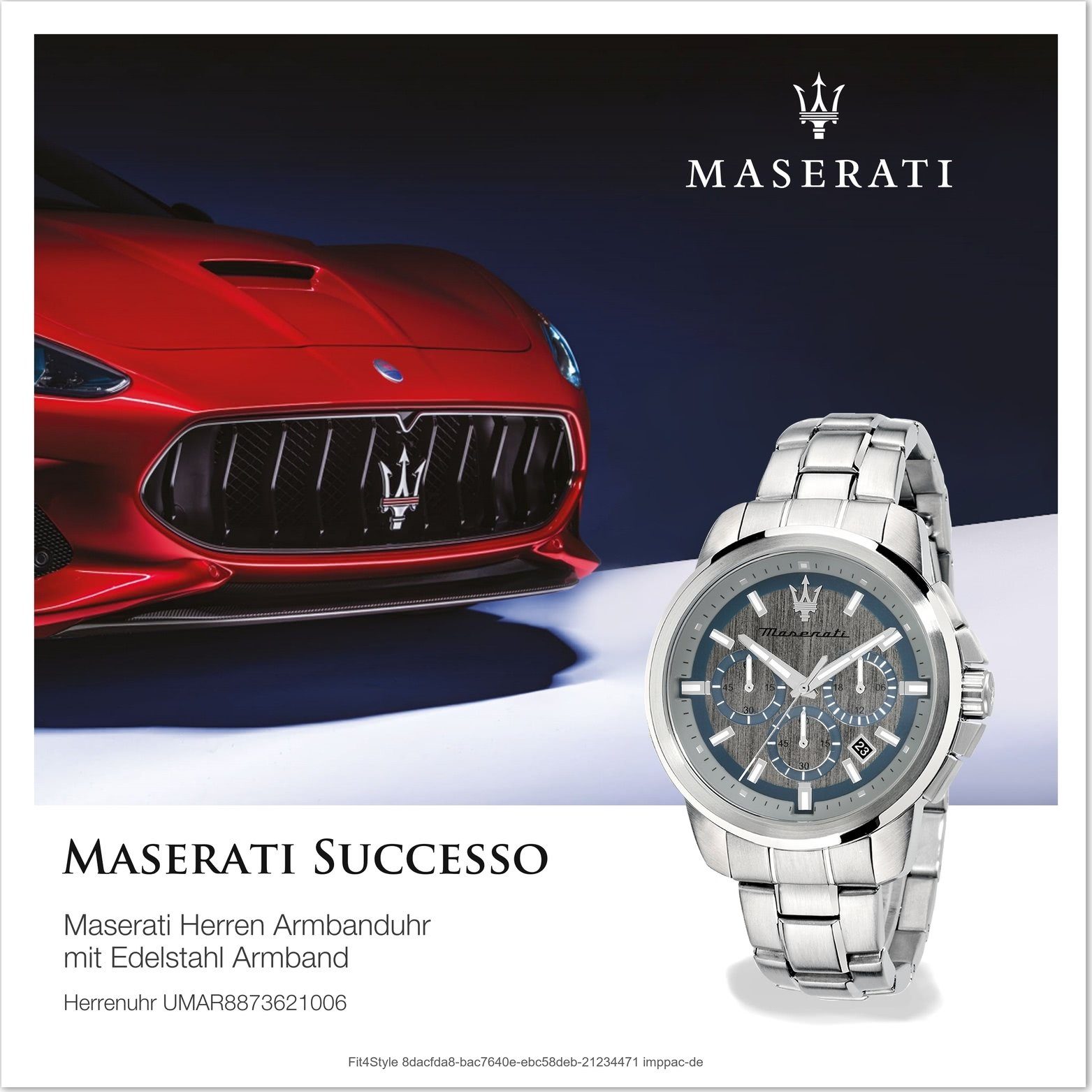 MASERATI Chronograph Maserati Edelstahl Armband-Uhr, 52x44mm) groß rundes silber Edelstahlarmband, Gehäuse, (ca. Herrenuhr