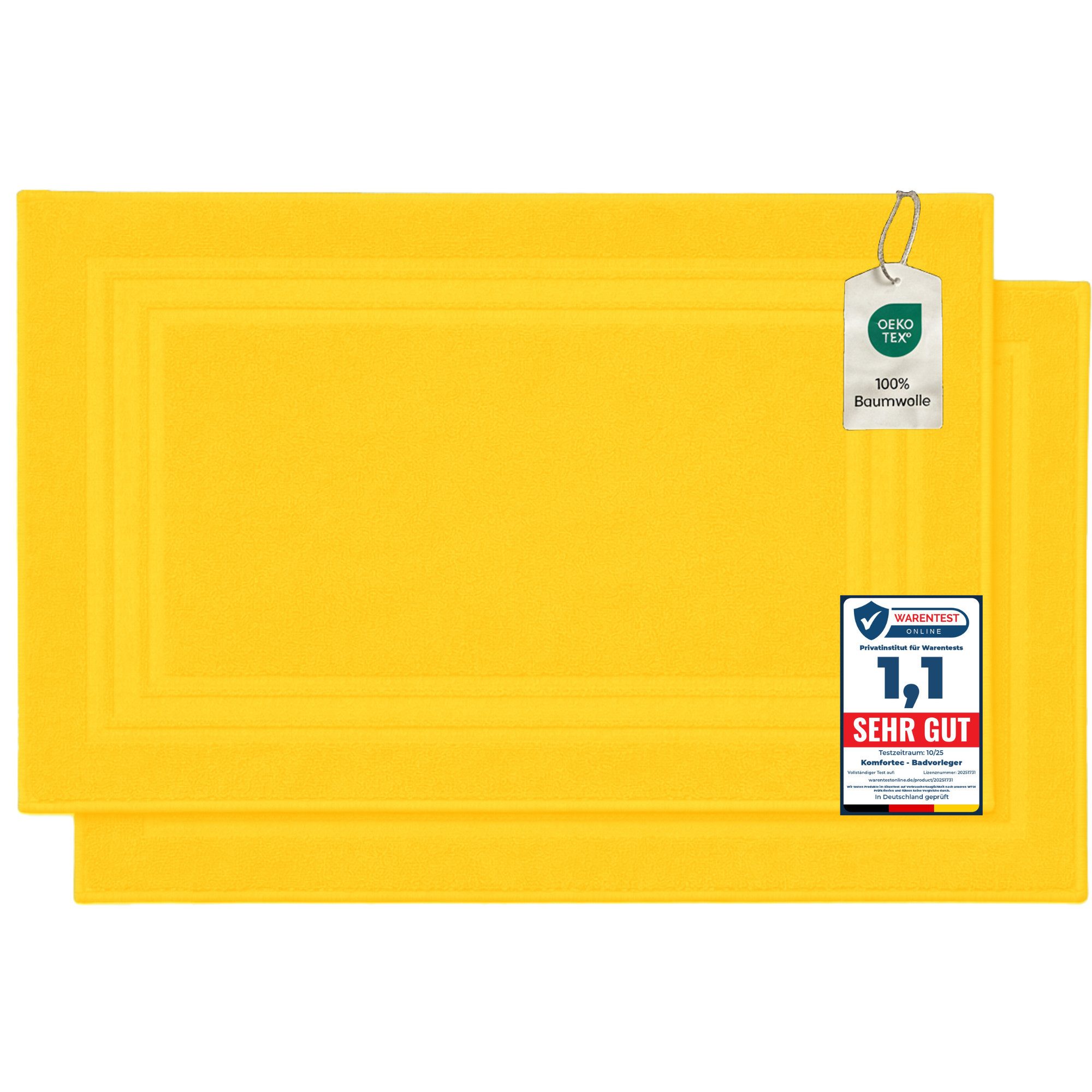 Komfortec Badematte Badvorleger aus 100% Baumwolle, Waschbar Duschmatte, Frottee, Rechteckig, 600 g/m², 2er Set, Saugfähig & Schnelltrocknend