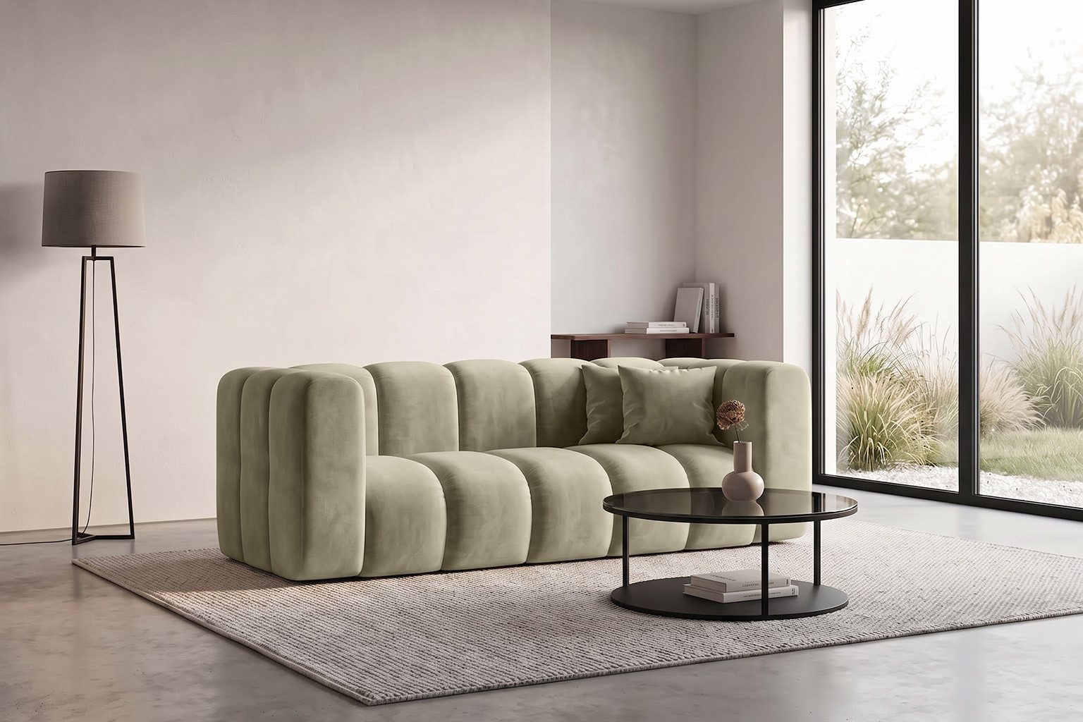 Kaiser Möbel Sofa Modulares 2-Sitzer GRAND im Velvet-Stoff Riviera, Sofa, modulares Design, breite abgerundete Armlehnen