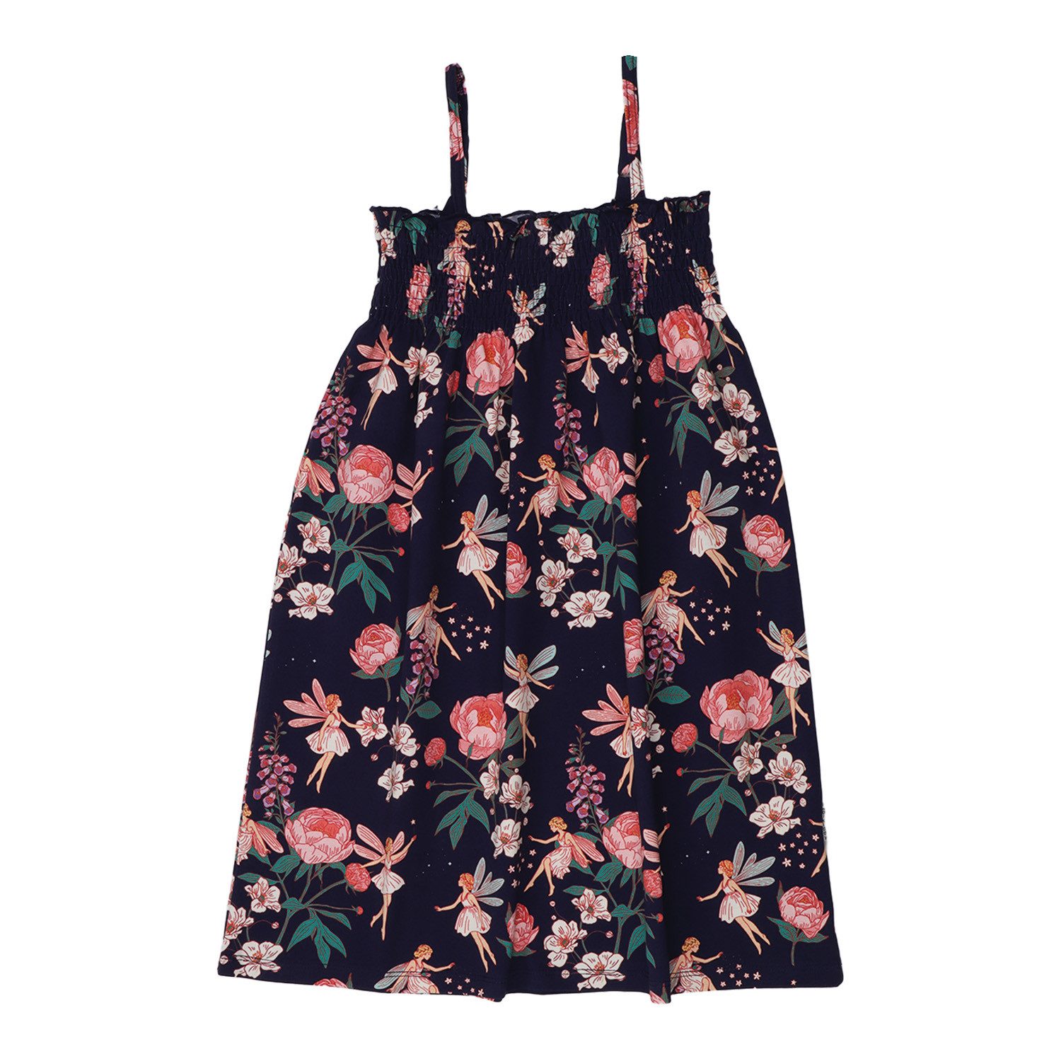 Jerseykleid Walkiddy Feen & Blumen Kinder Bio Baumwolle GOTS Dunkelblau -