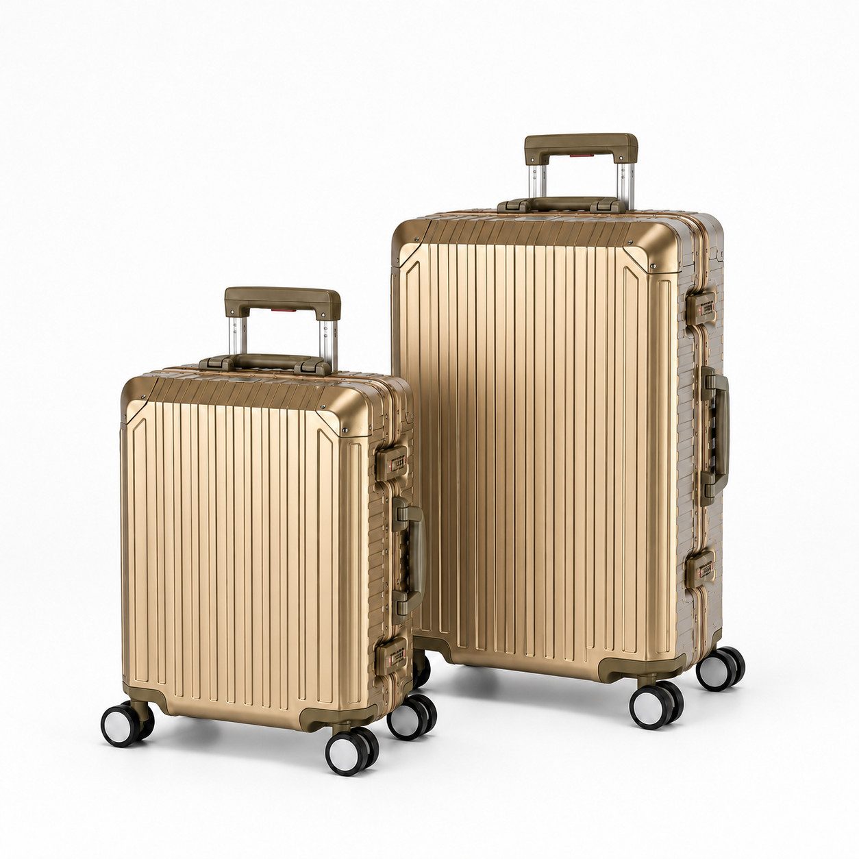 Travelhouse Trolleyset 100% Aluminium Serie Tokyo, 4 Rollen, (2 tlg., S+M), Zipperless - Kein Reißverschluss, TSA Zahlenschloss, Nassfach