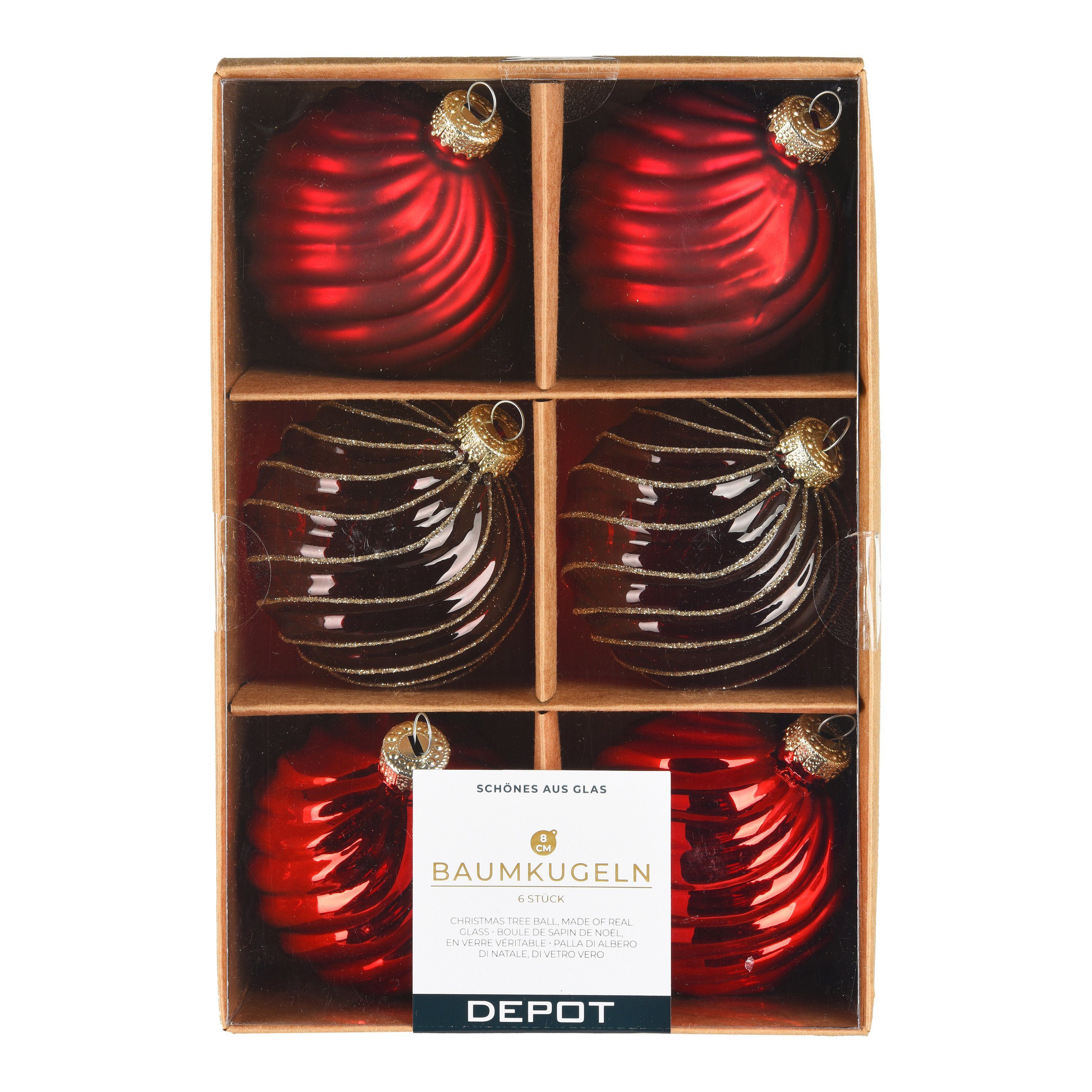 Bordeaux Glas-Weihnachtskugel-Set Spiral Weihnachtsbaumkugel Depot