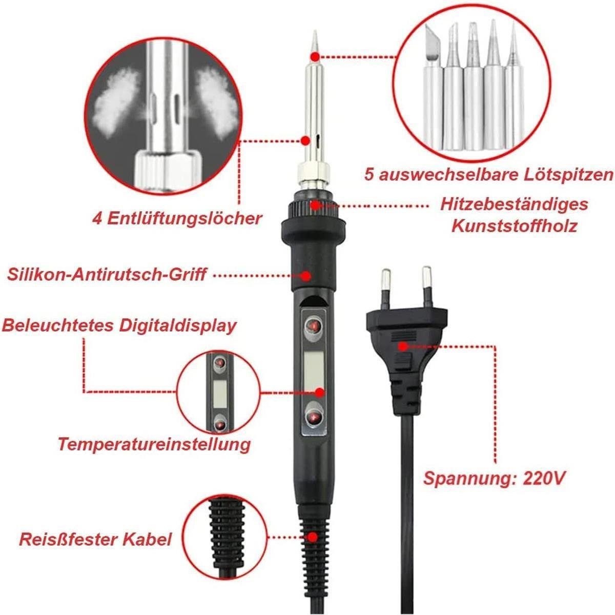 20 20-tlg., Einstellbare Lötkolben 90 180-500℃ max. max. Temperatur Set Lötkolben LED °C, elektrisch, 500 teiliges Lötzinn 20 Multimeter Teile, efaso 90W und W, Inclusive Lötkolbenset,