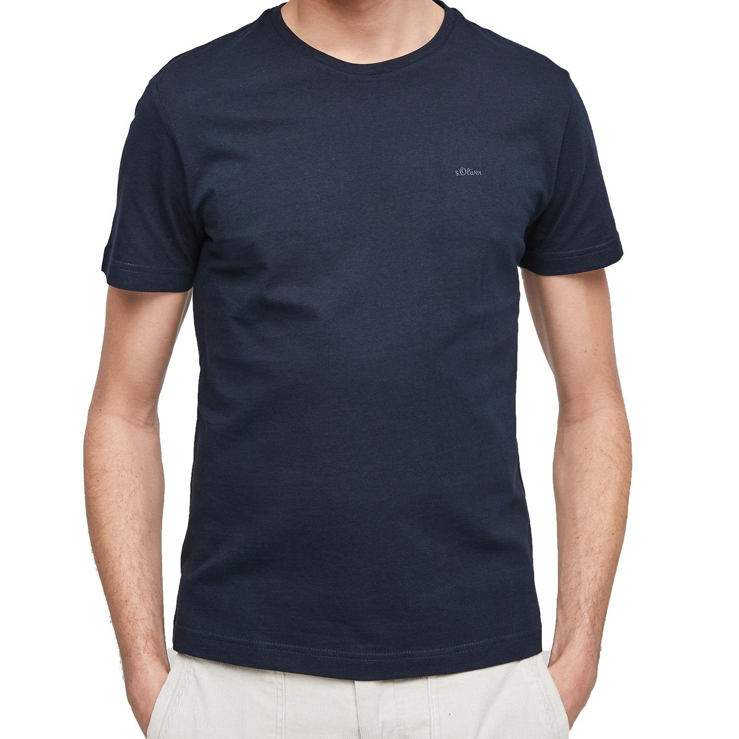 s.Oliver T-Shirt (2-tlg) mit Logo, schlicht, unifarben, Basic, moderner Look im 2er Pack Navy